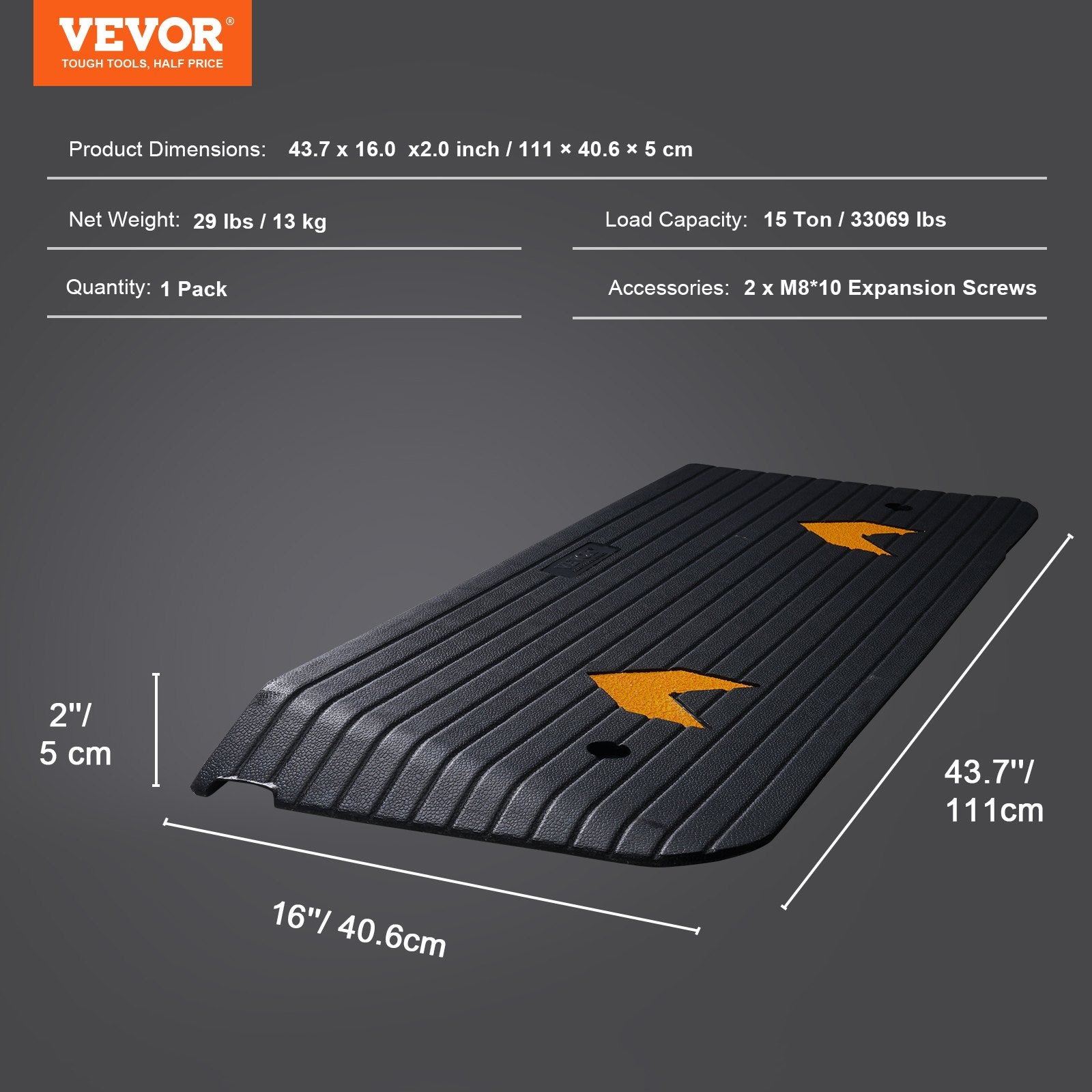 Automotive Decor: VEVOR Rubber Threshold Ramp, 5 cm Rise Threshold Ramp Doorway, Recycled Rubber Power Threshold Ramp Rated 15 tons Load Capacity, Non-Slip Surface Rubber Solid Threshold Ramp for Wheelchair and Scooter