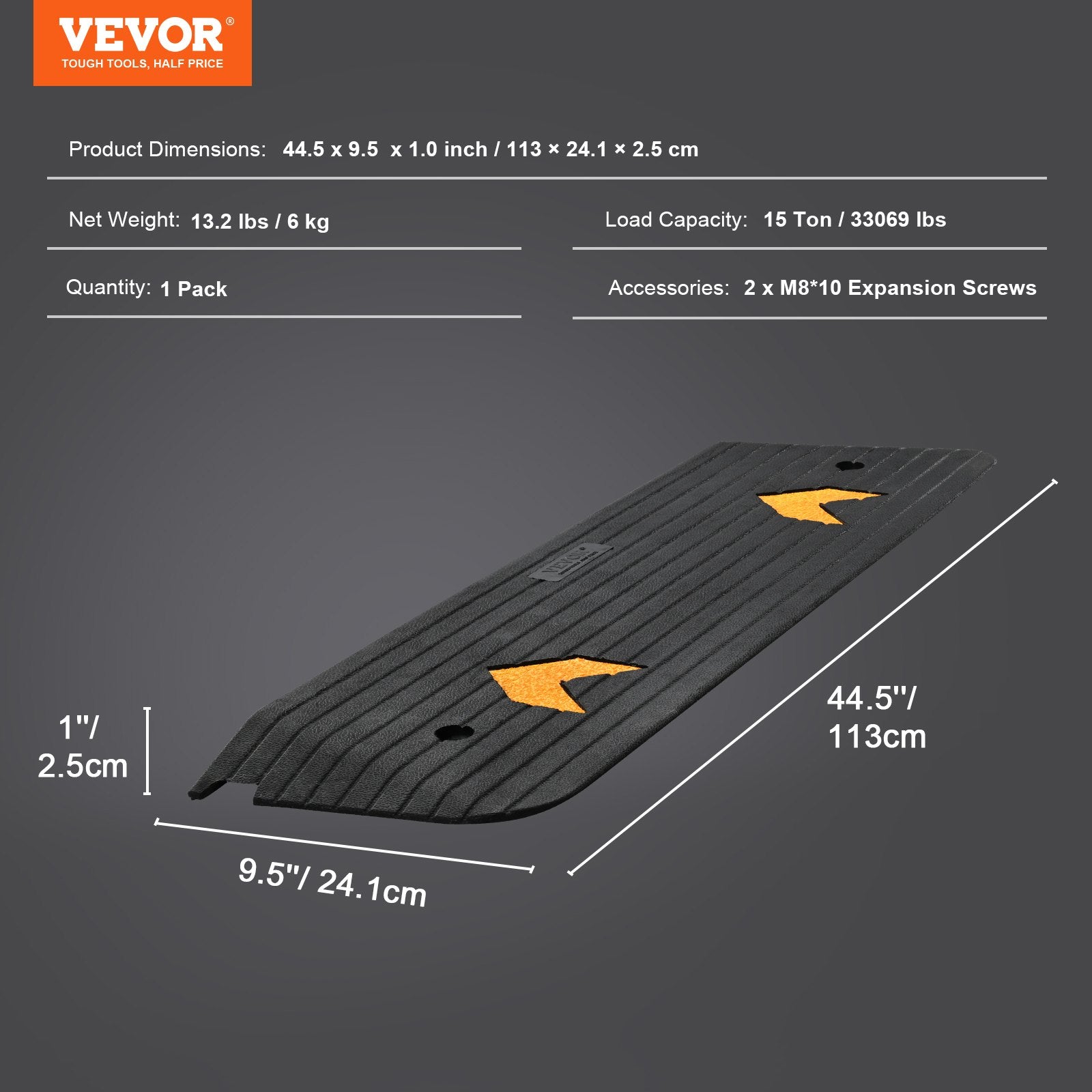 Automotive Decor: VEVOR Upgraded Rubber Threshold Ramp, 2.5 cm Rise Wheelchair Ramp Doorway, Natural Curb Ramp Rated 15 tons Load Capacity, Non-Slip Textured Surface Rubber Curb Ramp for Wheelchair and Scooter