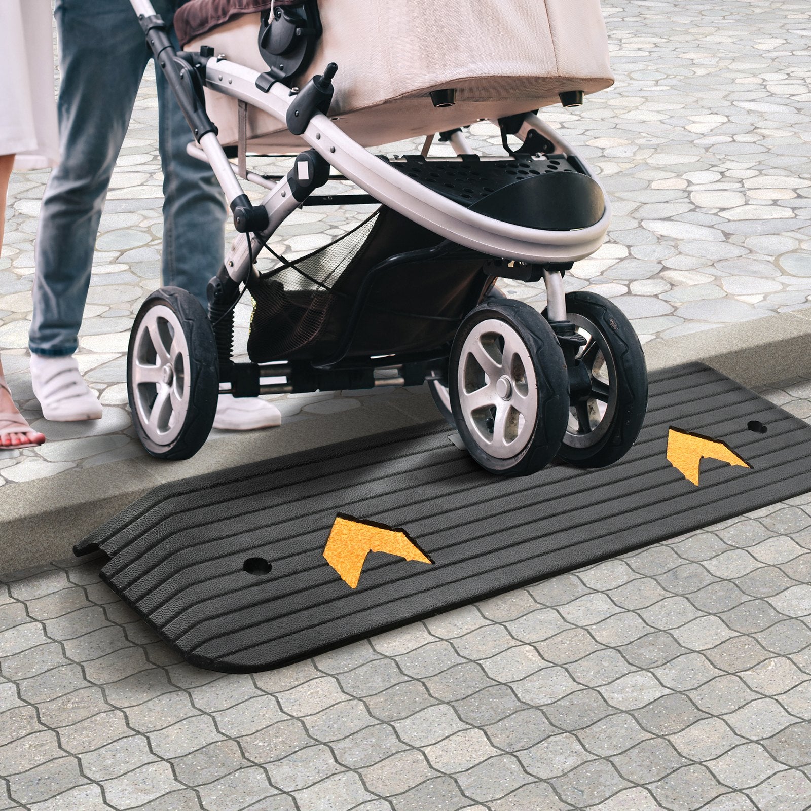 Automotive Decor: VEVOR Upgraded Rubber Threshold Ramp, 2.5 cm Rise Wheelchair Ramp Doorway, Natural Curb Ramp Rated 15 tons Load Capacity, Non-Slip Textured Surface Rubber Curb Ramp for Wheelchair and Scooter