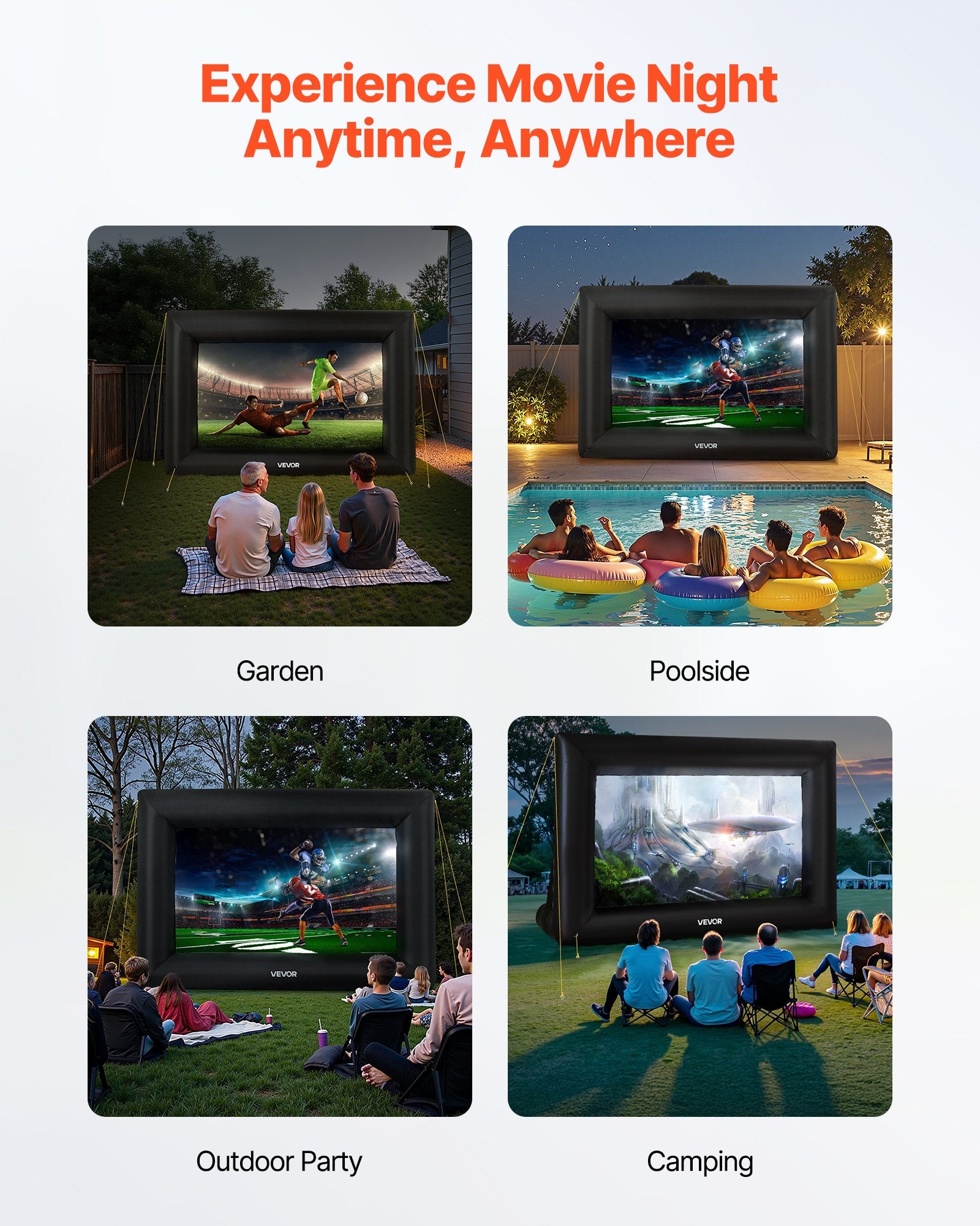 Screens & Stands: VEVOR 14 ft Inflatable Movie Screen 16:9 600D Movie Projector with Portable Bag