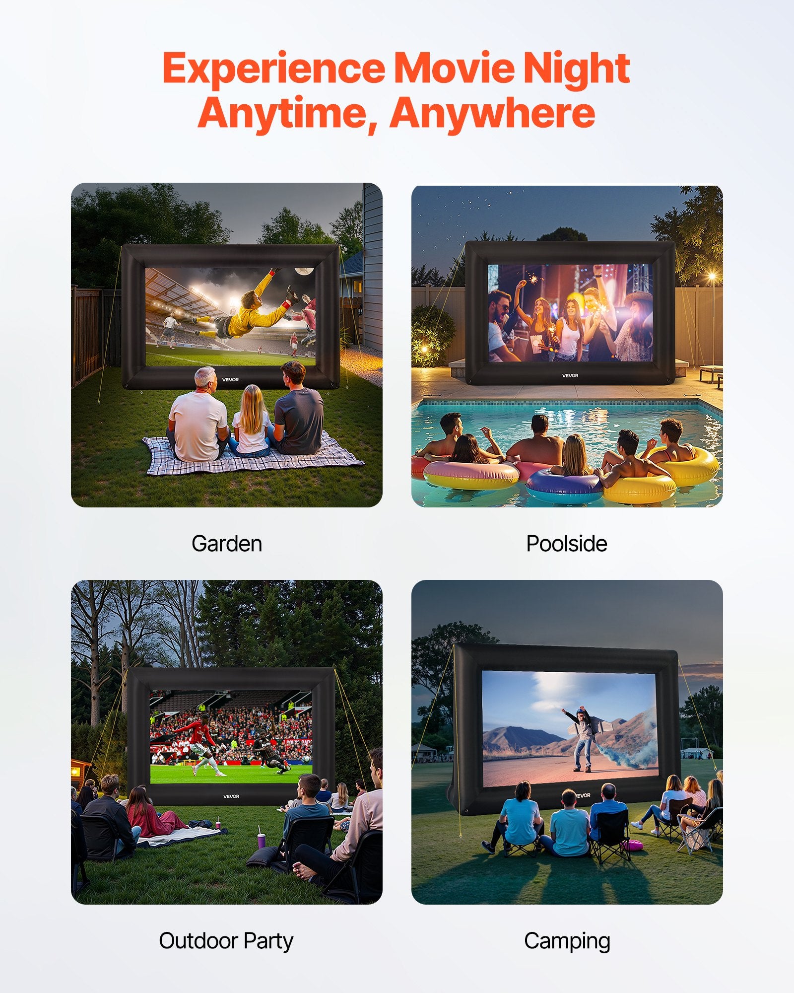 Screens & Stands: VEVOR 16 ft Inflatable Movie Screen 16:9 600D Movie Projector with Portable Bag