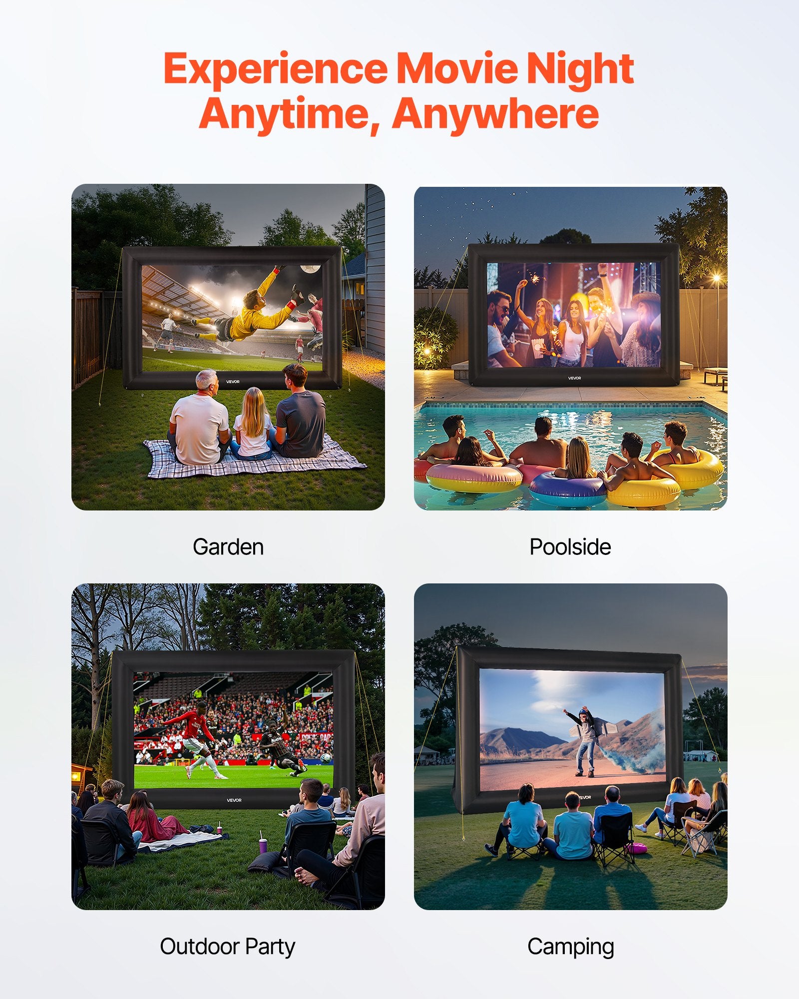 Screens & Stands: VEVOR 20 ft Inflatable Movie Screen 16:9 600D Movie Projector with Portable Bag