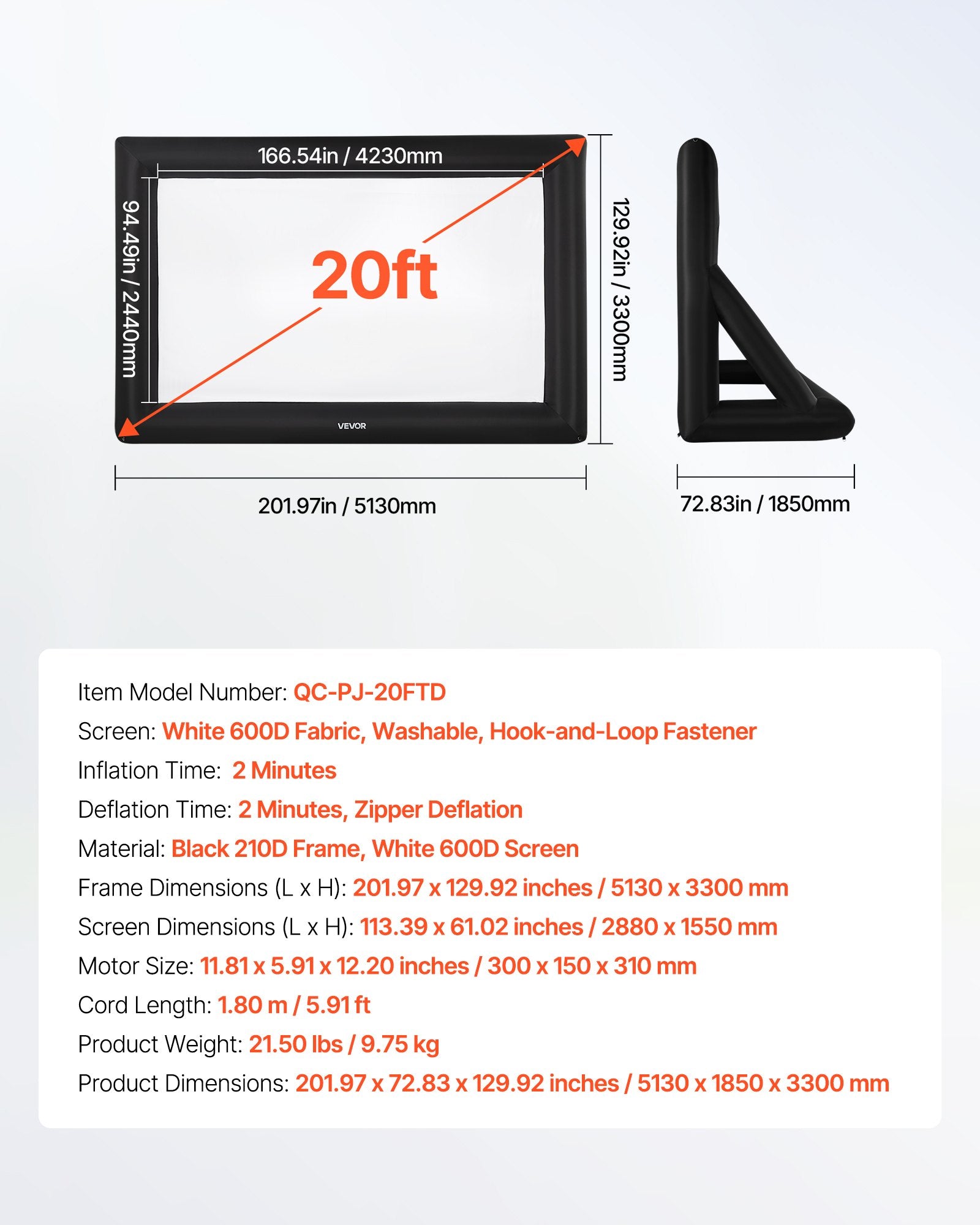 Screens & Stands: VEVOR 20 ft Inflatable Movie Screen 16:9 600D Movie Projector with Portable Bag