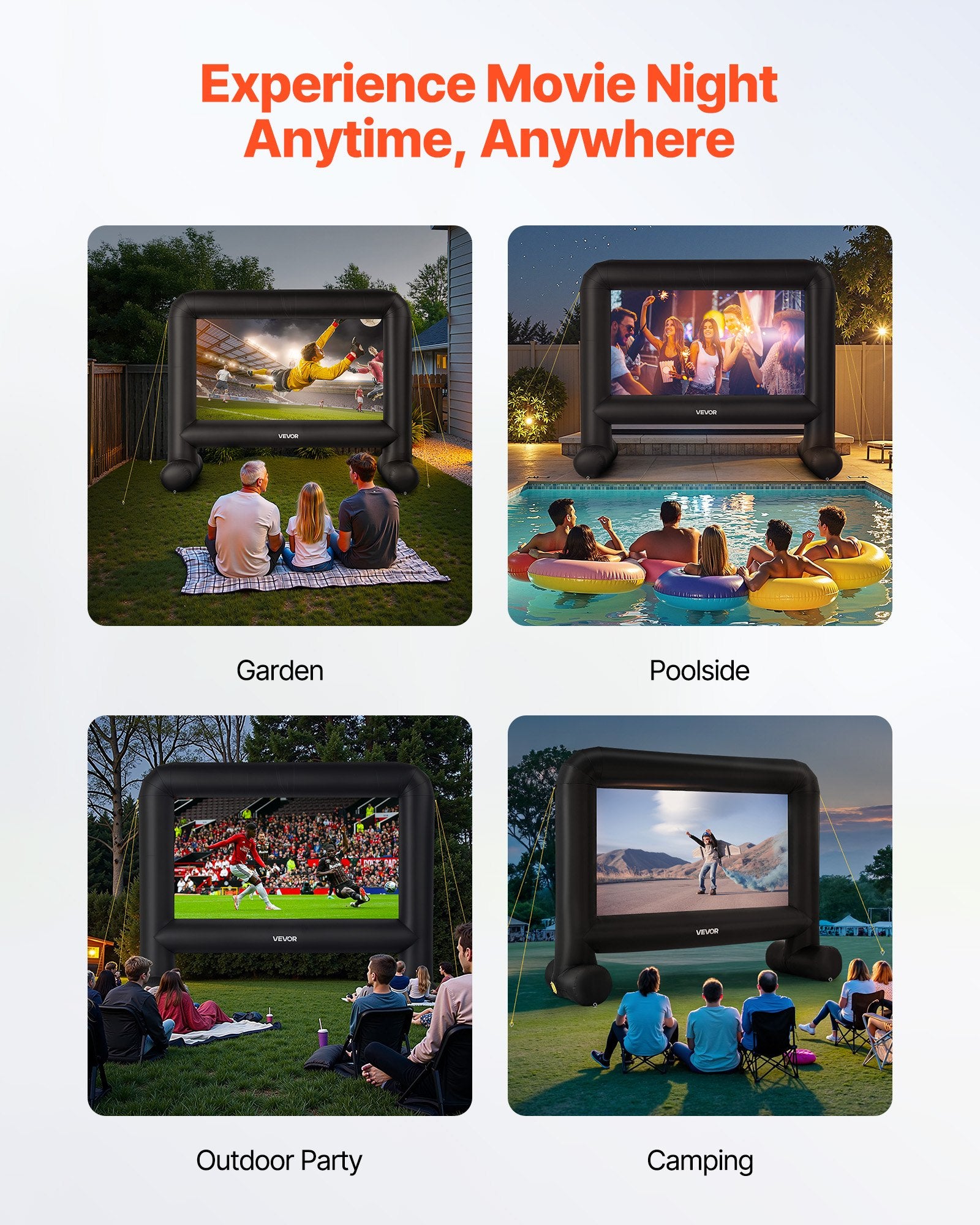 Screens & Stands: VEVOR 15 ft Inflatable Movie Screen 16:9 600D Movie Projector with Portable Bag