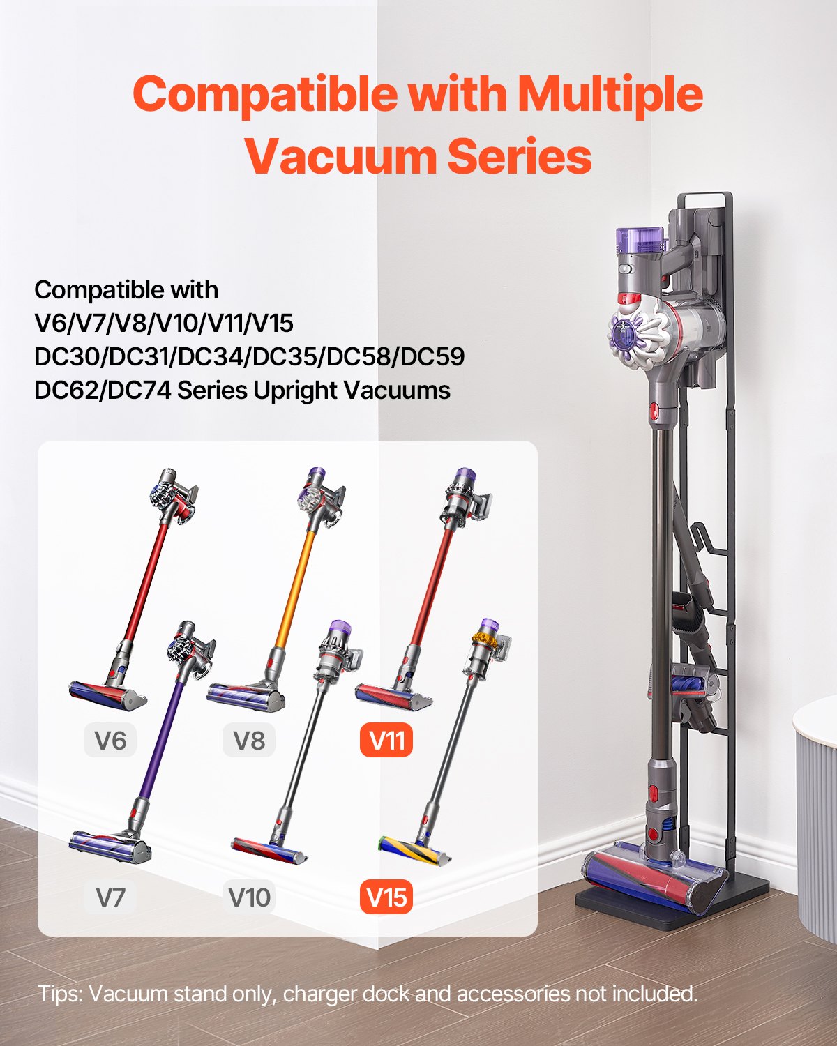 Vacuum Stand, Compatible With Dyson V6 V7 V8 V10 V11 V15, Stable Vacuum Stand Holder with 4 Hooks for Dyson DC30 DC31 DC34 DC35 DC58 DC59 DC62 D74 Cordless Upright Vacuum Cleaners & Accessories