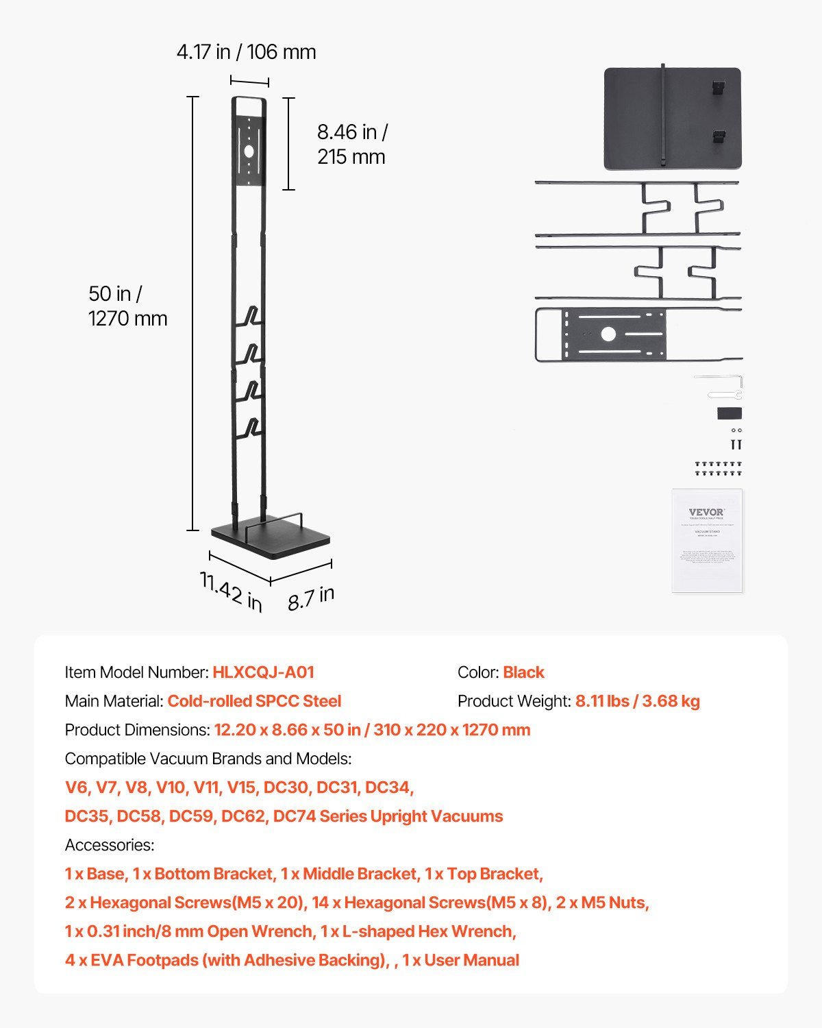 Vacuum Stand, Compatible With Dyson V6 V7 V8 V10 V11 V15, Stable Vacuum Stand Holder with 4 Hooks for Dyson DC30 DC31 DC34 DC35 DC58 DC59 DC62 D74 Cordless Upright Vacuum Cleaners & Accessories