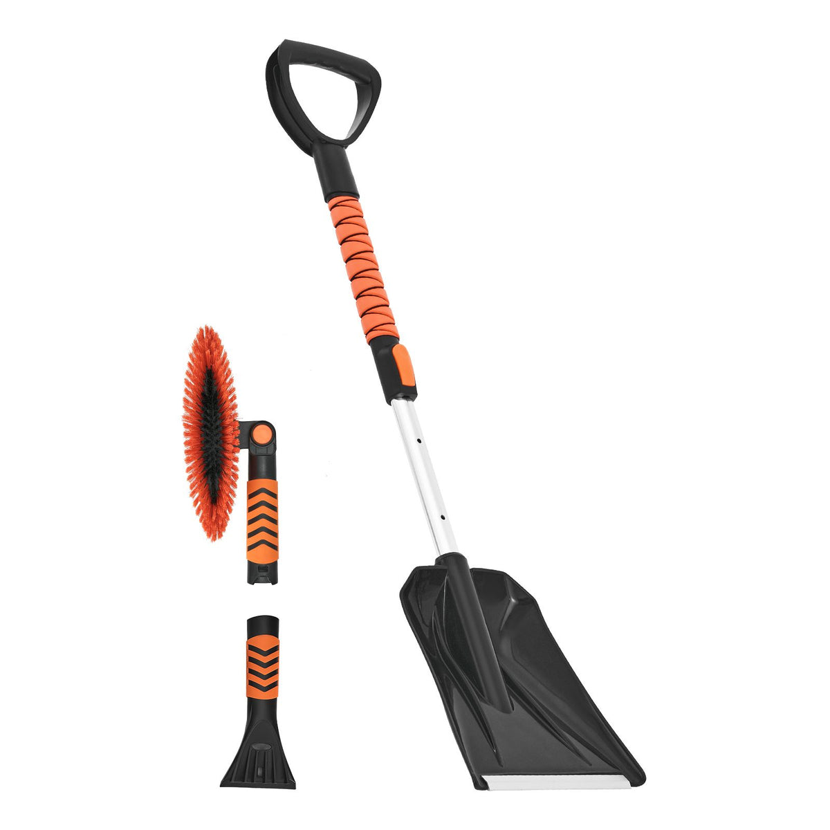 Snow Shovel and Snow Brush, 107cm Extendable Snows Broom & Ice Scraper with 180° Pivoting Brush Head, Non-Slip Grip, Portable Winter Snows Removal Tools for Cars Trucks, SUVs Vehicle