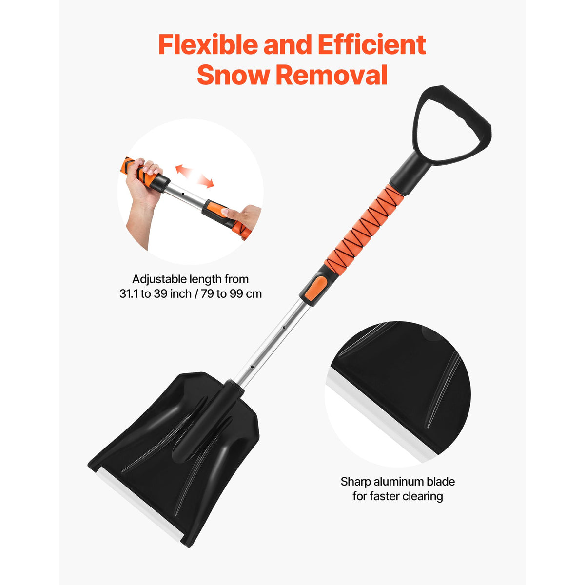 Snow Shovel and Snow Brush, 107cm Extendable Snows Broom & Ice Scraper with 180° Pivoting Brush Head, Non-Slip Grip, Portable Winter Snows Removal Tools for Cars Trucks, SUVs Vehicle