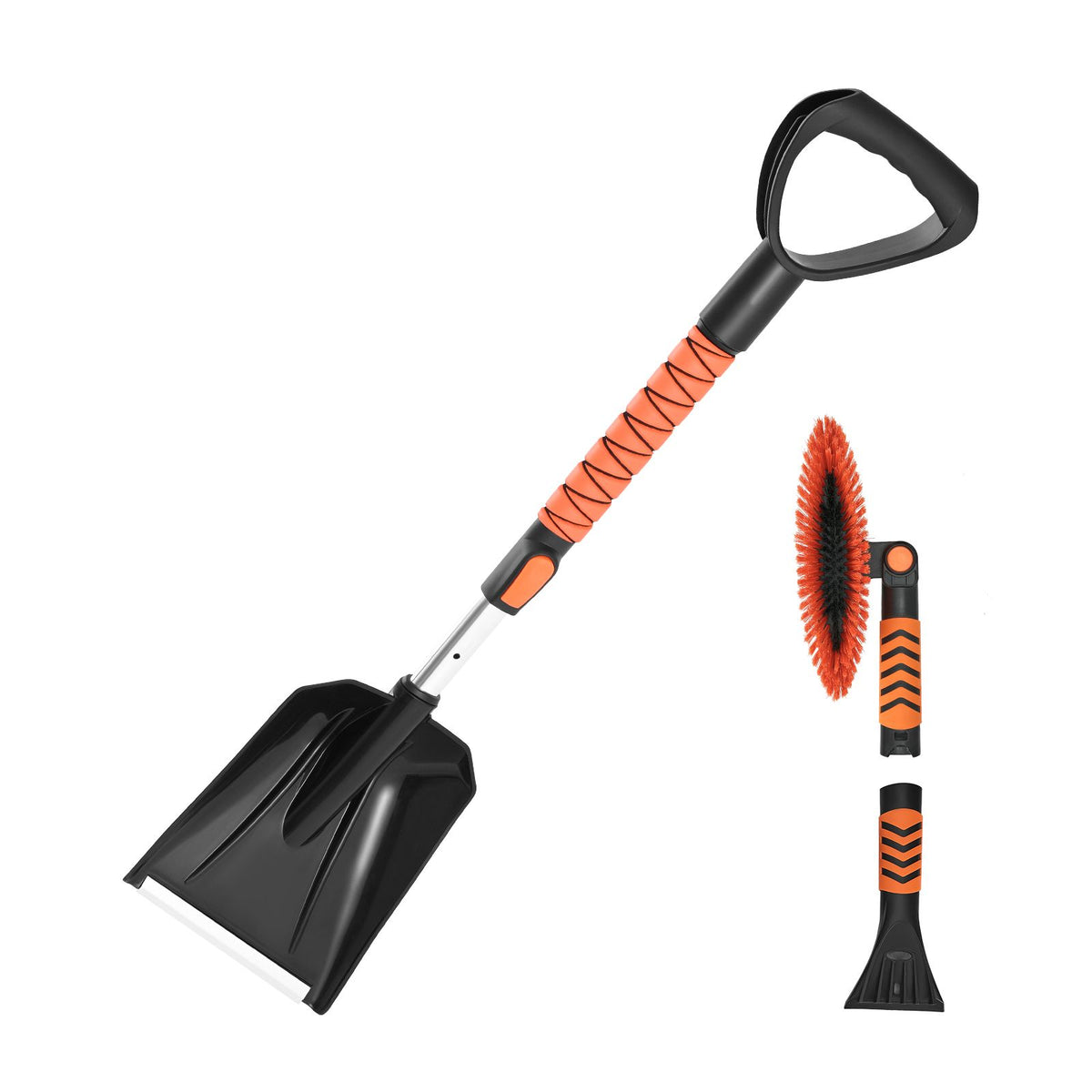 Snow Shovel and Snow Brush, 107cm Extendable Snows Broom & Ice Scraper with 180° Pivoting Brush Head, Non-Slip Grip, Portable Winter Snows Removal Tools for Cars Trucks, SUVs Vehicle