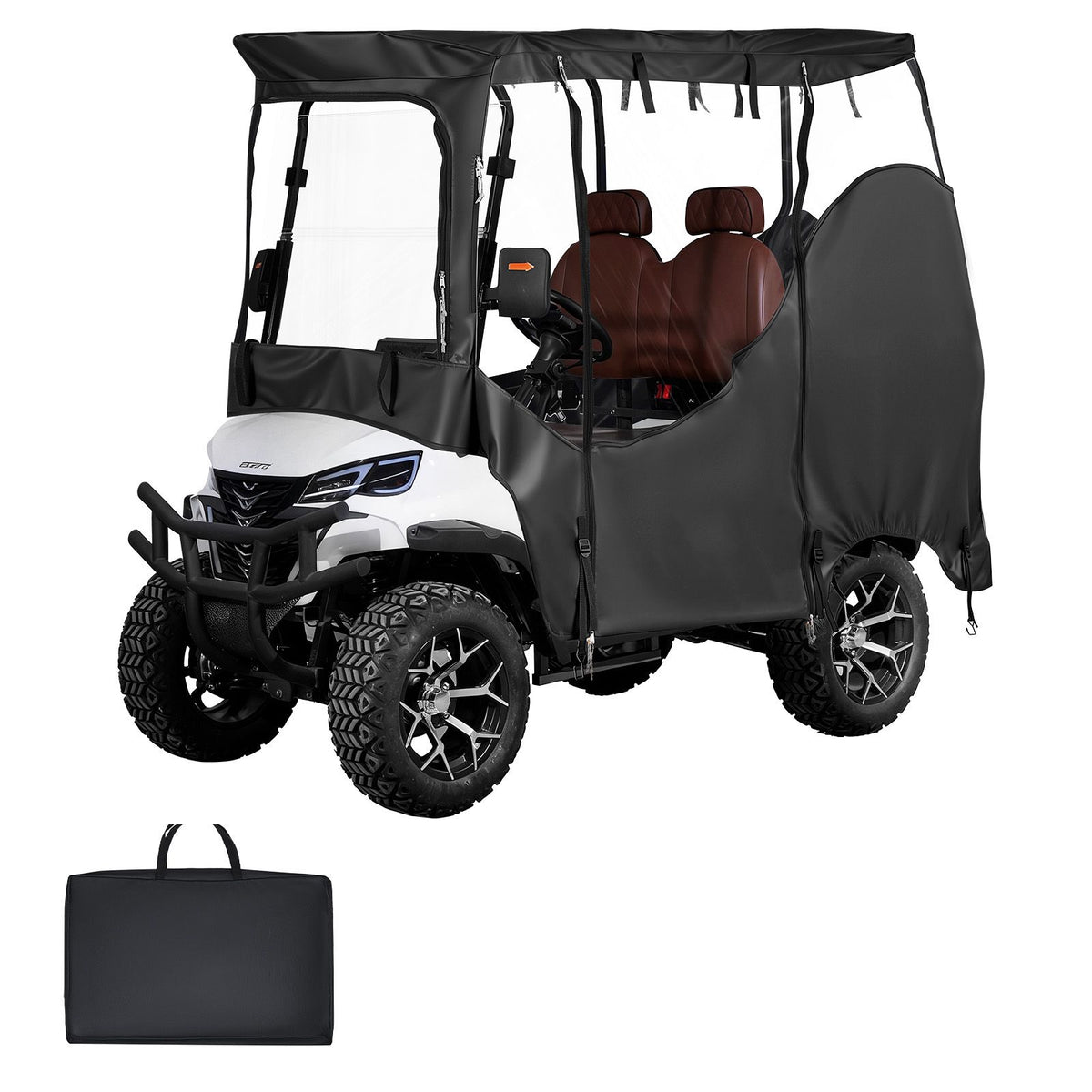 Golf Cart Cover, Visible Full-Enclosure 2&2+2 Passenger Golf Cart, 600D Waterproof Oxford Fabric Club Car Cover Fits Most Carts Club Car, Yamaha, EZGO, Honda, PVC Coating & Windproof Hook Design