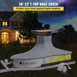 Boating Accessories: VEVOR T-Top Boat Cover, Fit for 20\'-22\' Boat, Heavy Duty 600D Marine Grade Oxford Hard Top Cover, UV Resistant Waterproof Center Console Boat Cover with 2 Support Poles and 7 Wind-Proof Straps, Gray
