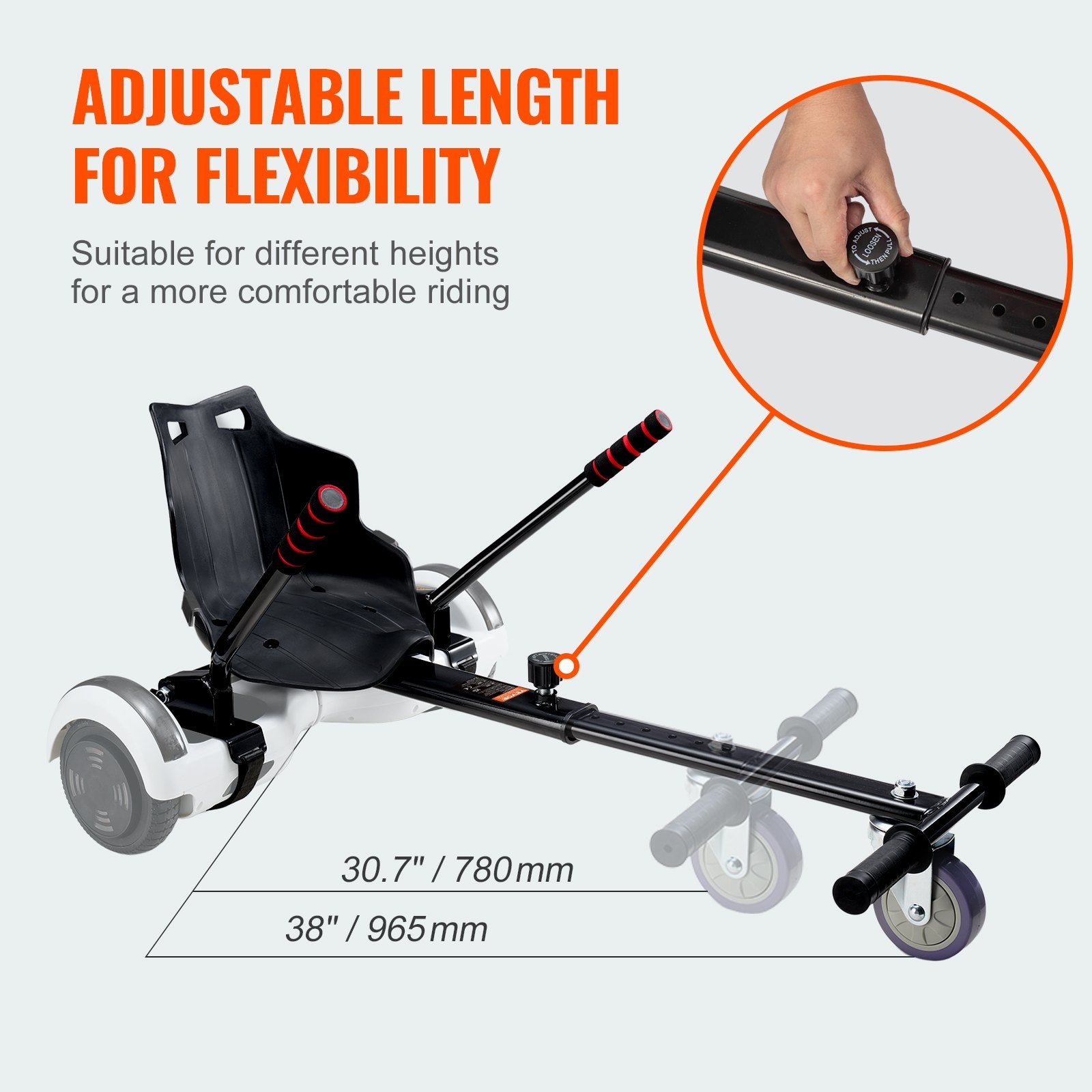 Basketball & Basketball Accessories: VEVOR Hoverboard Seat Attachment, Compatible with All 16.5cm20.3cm21.6cm25.4 Hoverboards,Grips Control,Adjustable Frame Length and 99.8 kg Load Capacity,Hover Board Go Karts Accessory,for Kids Adults
