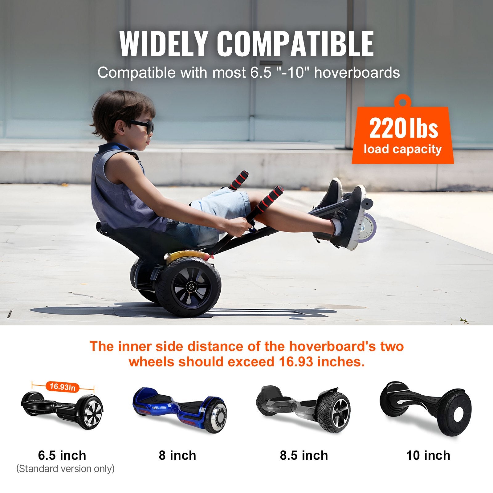 Basketball & Basketball Accessories: VEVOR Hoverboard Seat Attachment, Compatible with All 16.5cm20.3cm21.6cm25.4 Hoverboards,Grips Control,Adjustable Frame Length and 99.8 kg Load Capacity,Hover Board Go Karts Accessory,for Kids Adults