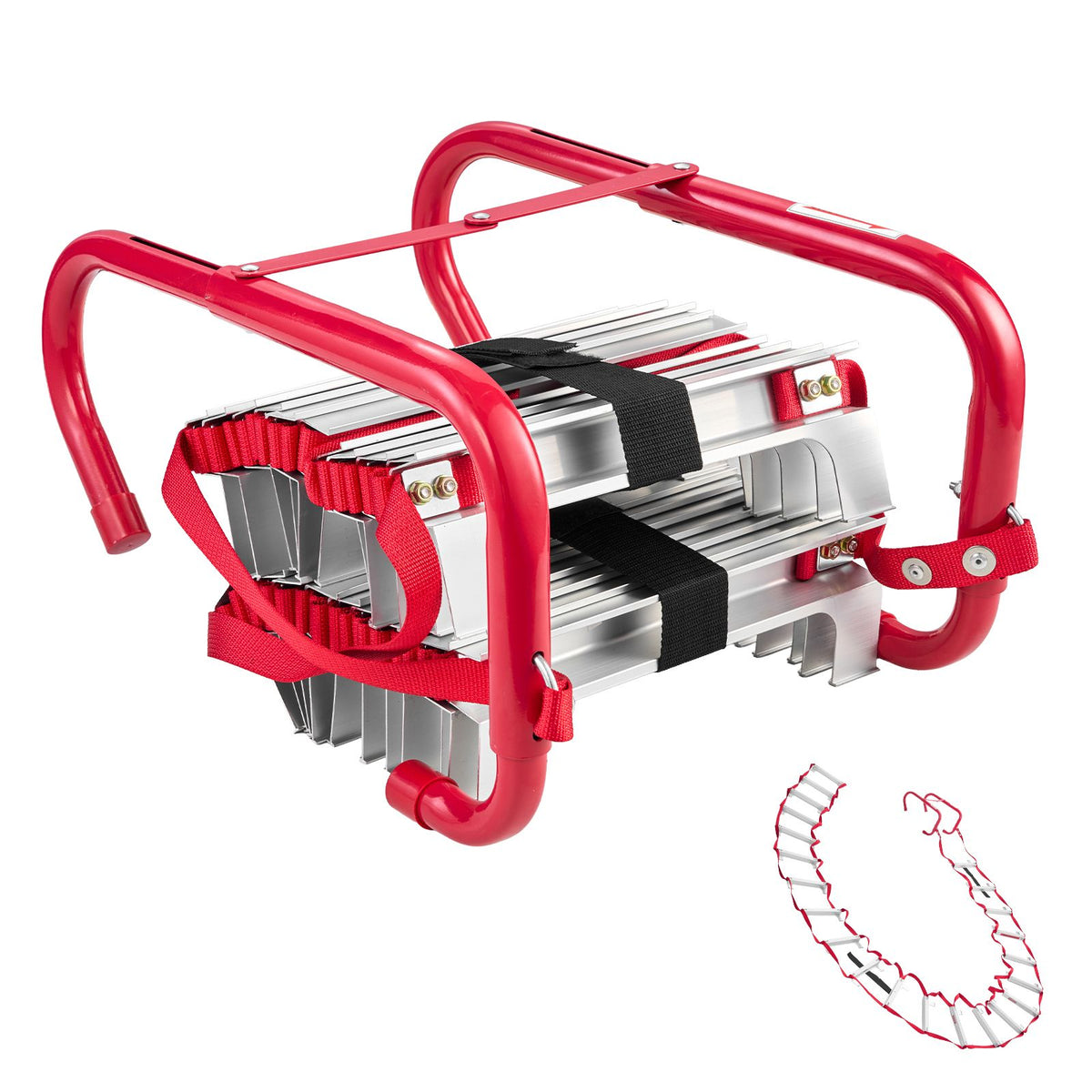 Fire Escape Ladder, 3-Story 7.62m Retractable Emergency Fire Ladder, Lightweight Aluminum Alloy Safety Escape Ladders with Sturdy Polyester Strap, Anti-Slip Rung & Wide Steps, 453KG Max Loading