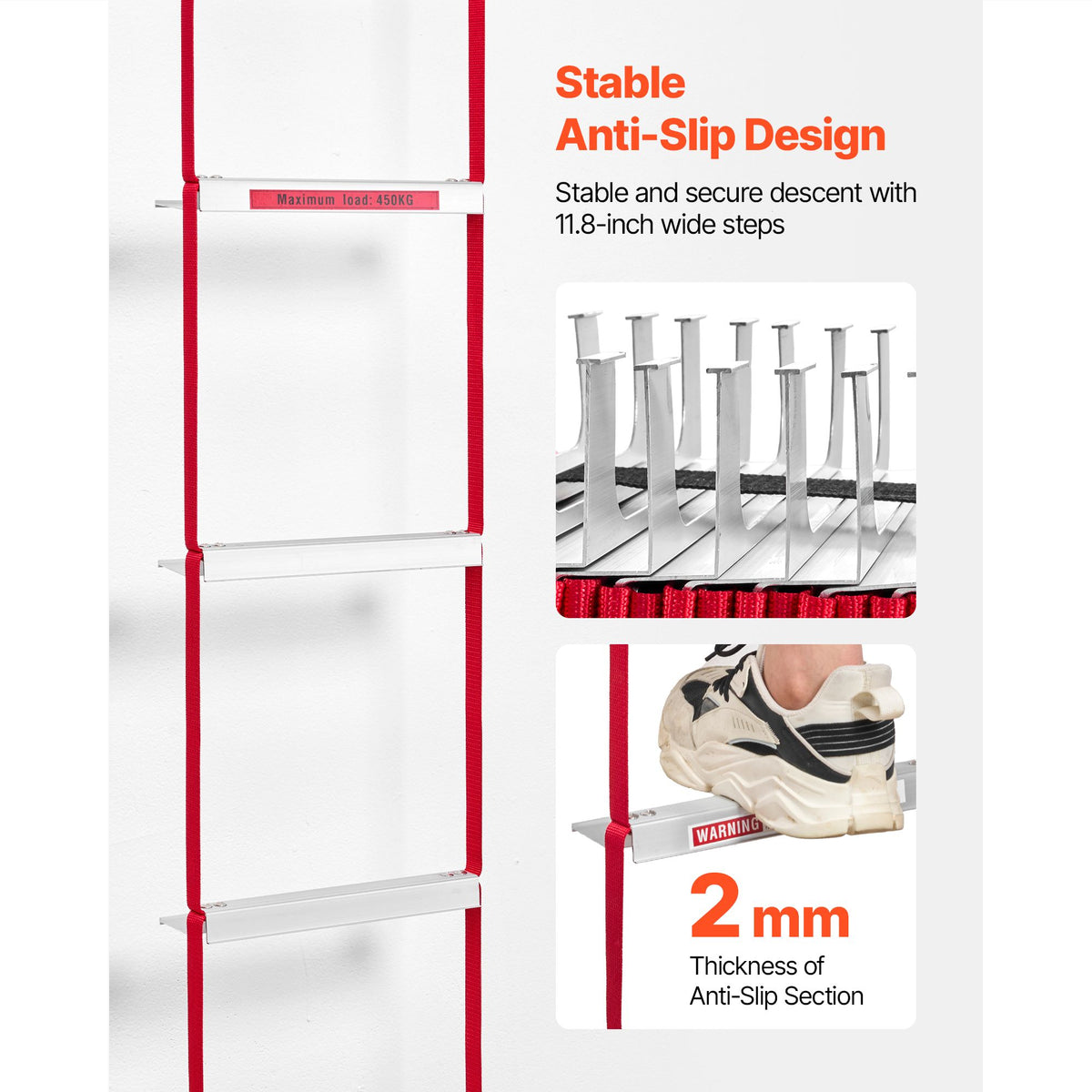 Fire Escape Ladder, 3-Story 7.62m Retractable Emergency Fire Ladder, Lightweight Aluminum Alloy Safety Escape Ladders with Sturdy Polyester Strap, Anti-Slip Rung & Wide Steps, 453KG Max Loading