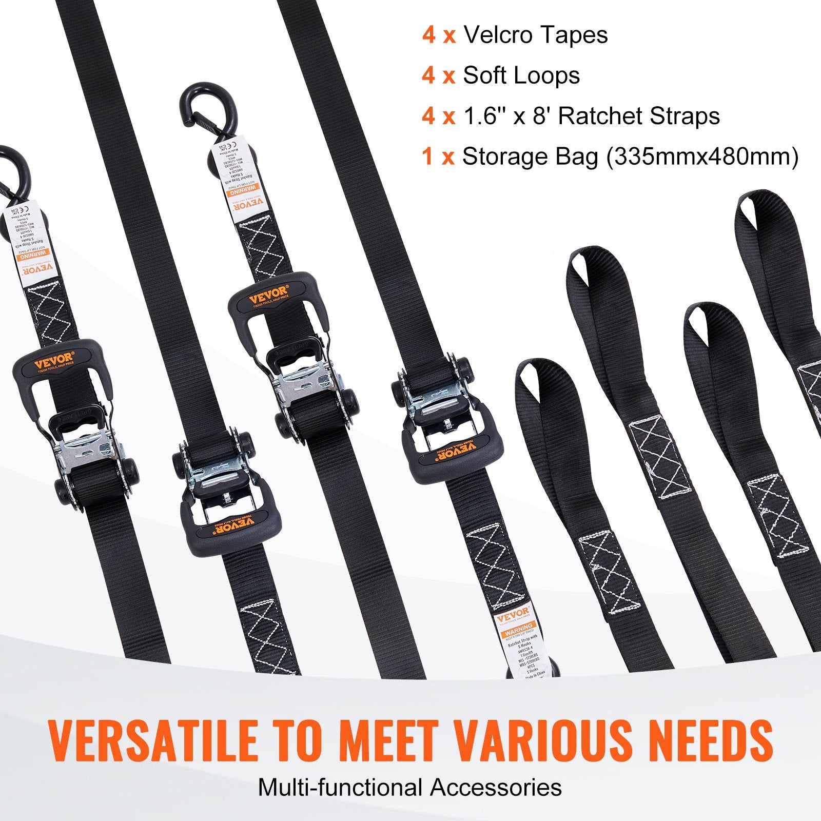 Automotive Repair & Speciality Tools: VEVOR 4 Pack Ratchet Tie Down Straps 5208 lbs 1.6