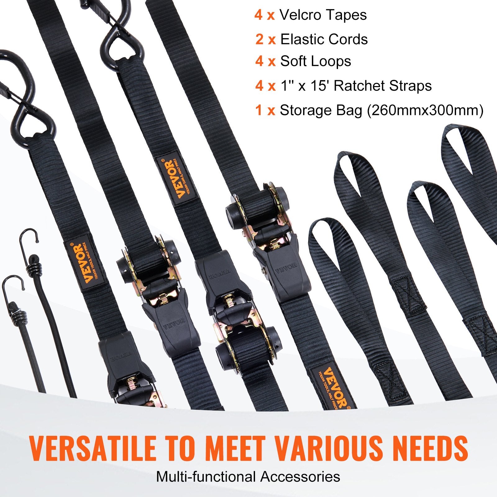 Cat Carriers & Crates: VEVOR 4 Pack Ratchet Tie Down Straps 2200 lbs 1"x15' Heavy Duty for Cargo