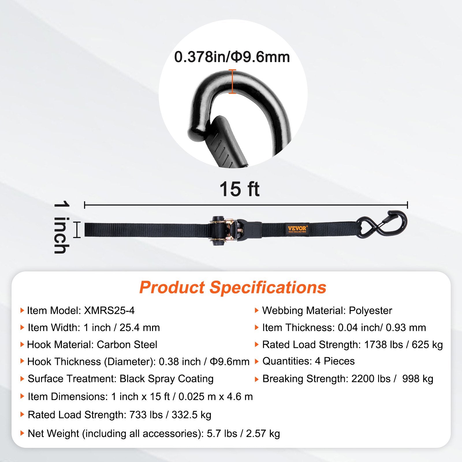 Cat Carriers & Crates: VEVOR 4 Pack Ratchet Tie Down Straps 2200 lbs 1"x15' Heavy Duty for Cargo