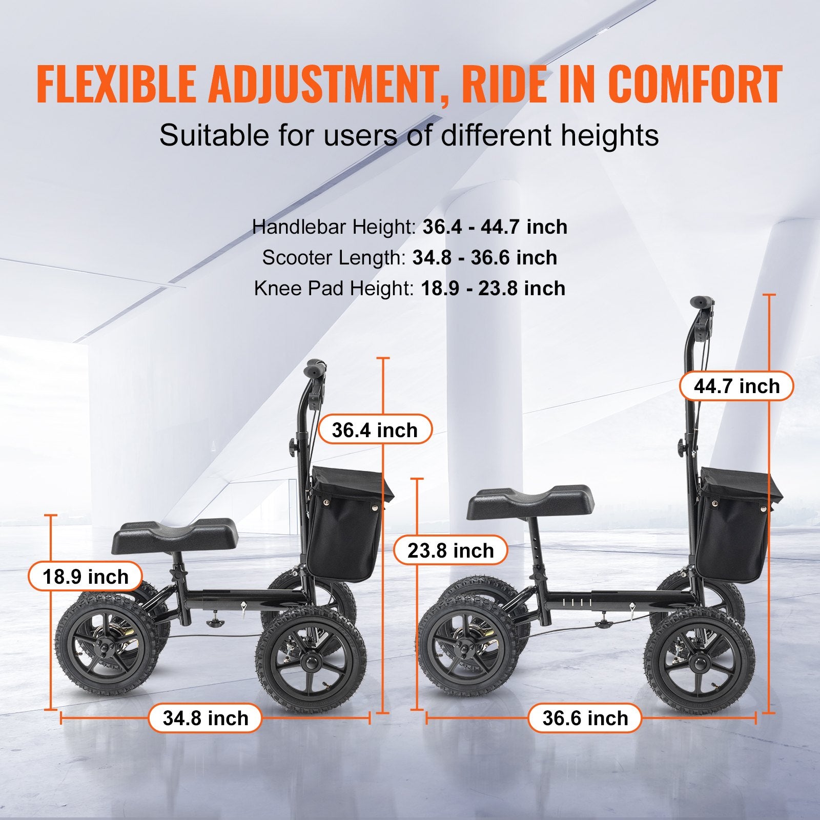 Mobility & Accessibility: VEVOR Folding Knee Scooter, Aluminum Steerable Knee Walker with Height-Adjustable Handlebar & Knee Pad, 12" All-Terrain Wheels, Dual Brakes, Leg Recovery Scooter for Broken Ankle Foot Injuries, 159KG