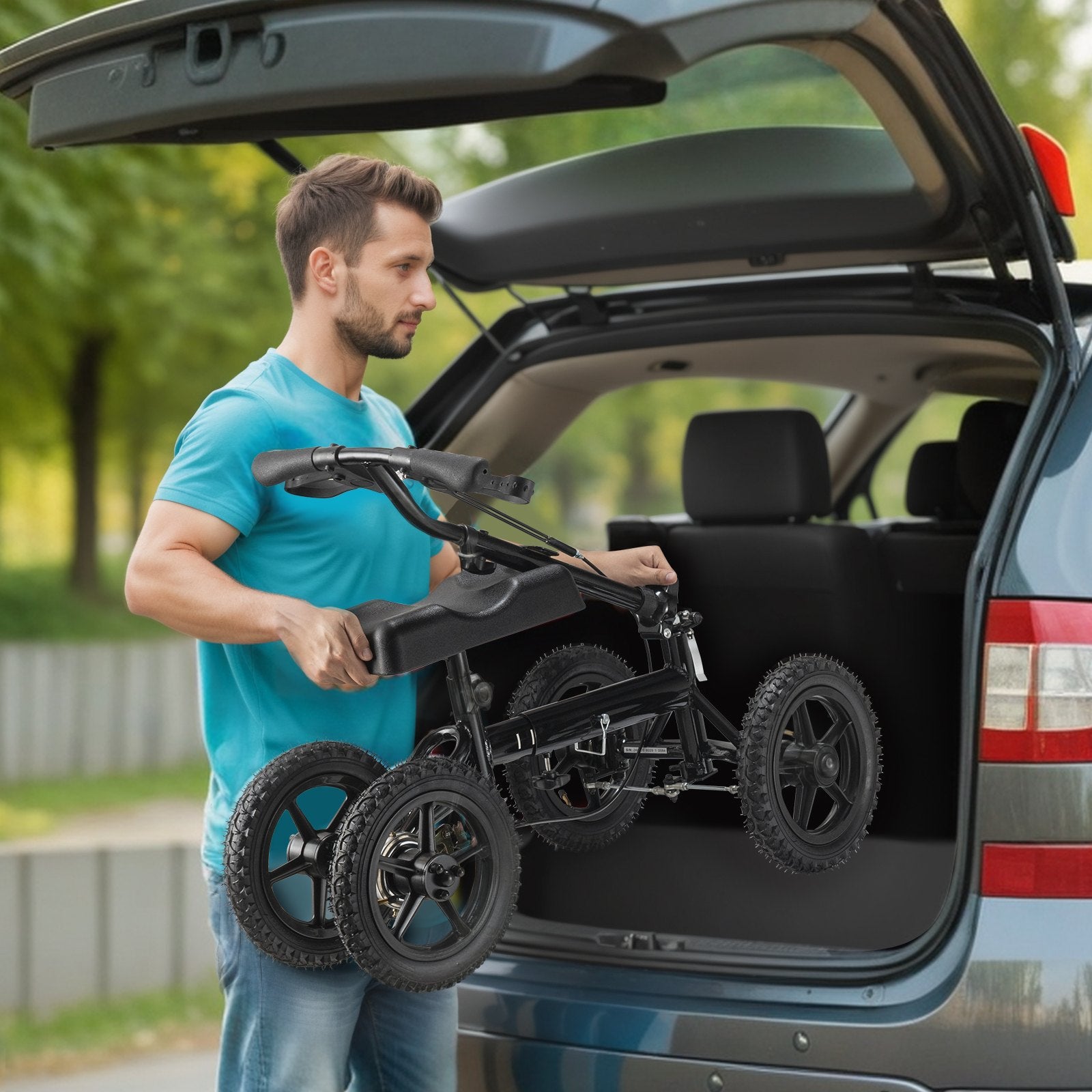 Mobility & Accessibility: VEVOR Folding Knee Scooter, Aluminum Steerable Knee Walker with Height-Adjustable Handlebar & Knee Pad, 12" All-Terrain Wheels, Dual Brakes, Leg Recovery Scooter for Broken Ankle Foot Injuries, 159KG