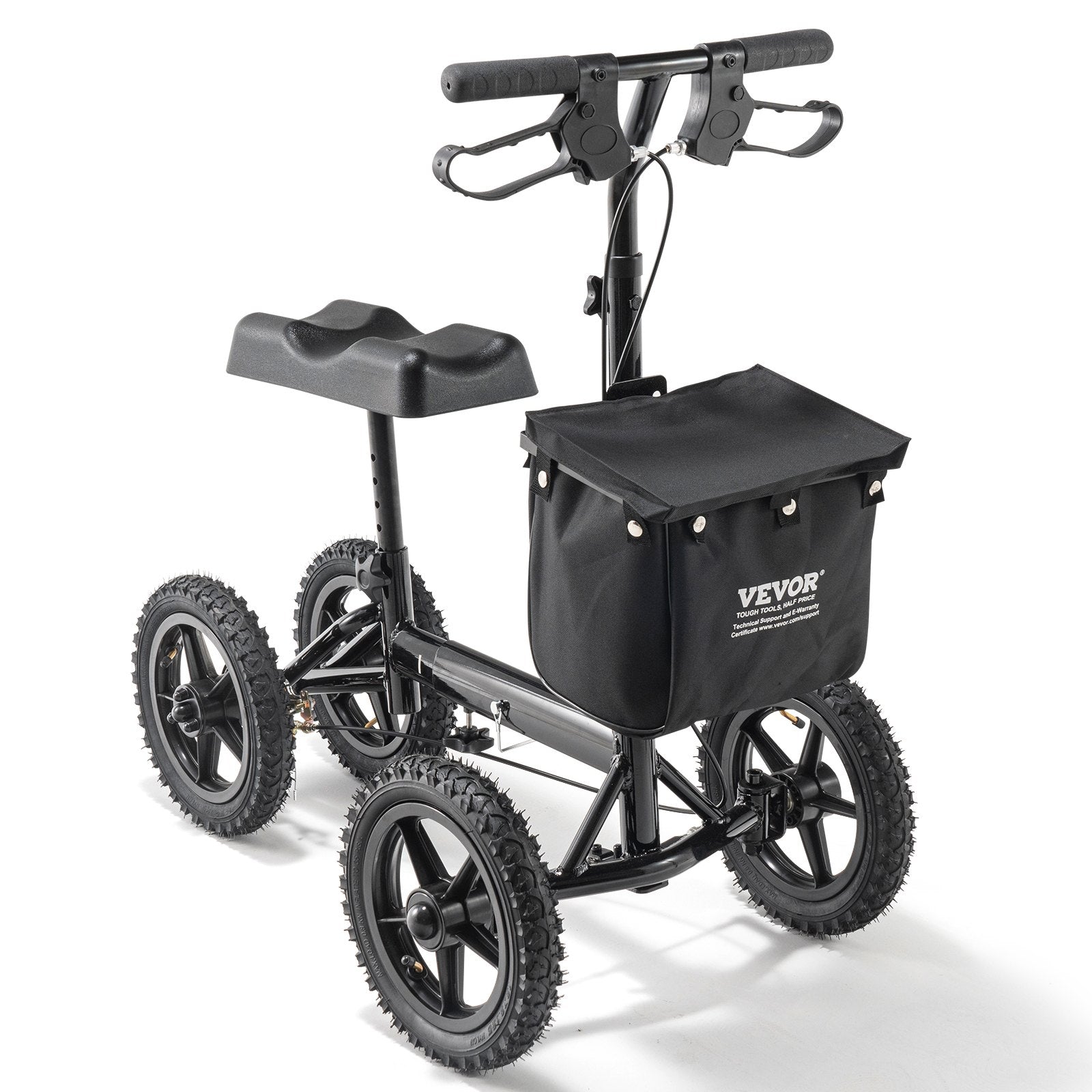 Mobility & Accessibility: VEVOR Folding Knee Scooter, Aluminum Steerable Knee Walker with Height-Adjustable Handlebar & Knee Pad, 12" All-Terrain Wheels, Dual Brakes, Leg Recovery Scooter for Broken Ankle Foot Injuries, 159KG