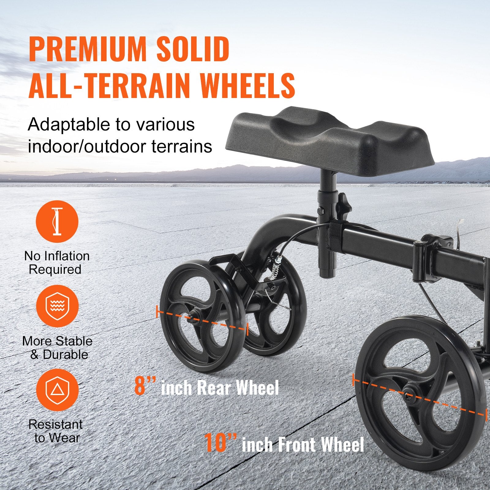 Mobility & Accessibility: VEVOR Folding Knee Scooter, Carbon Steel Steerable Knee Walker with Height-Adjustable Handlebar & Knee Pad, All-Terrain Solid Wheels, Dual Brakes, Leg Recovery Scooter for Broken Ankle Foot Injuries