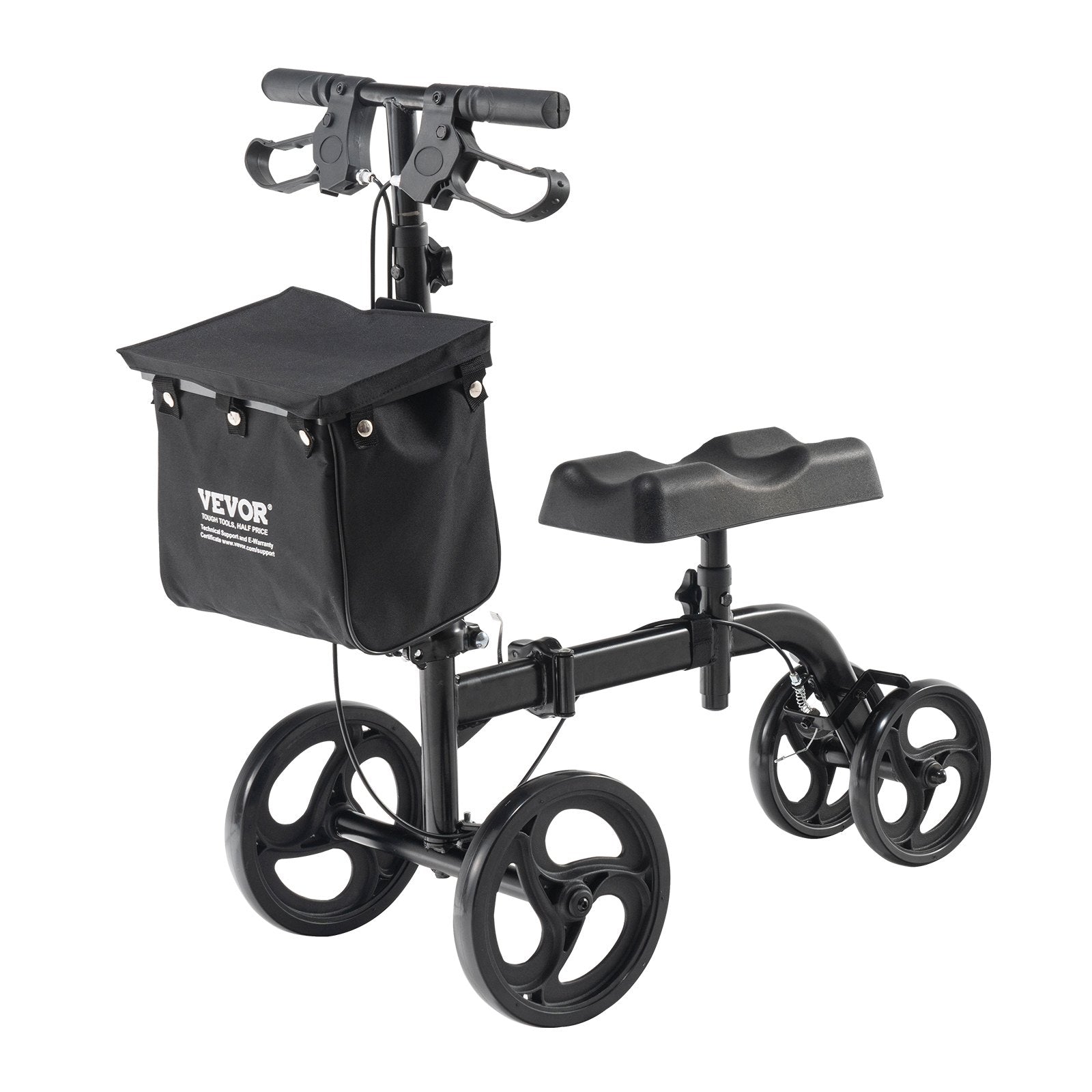 Mobility & Accessibility: VEVOR Folding Knee Scooter, Carbon Steel Steerable Knee Walker with Height-Adjustable Handlebar & Knee Pad, All-Terrain Solid Wheels, Dual Brakes, Leg Recovery Scooter for Broken Ankle Foot Injuries