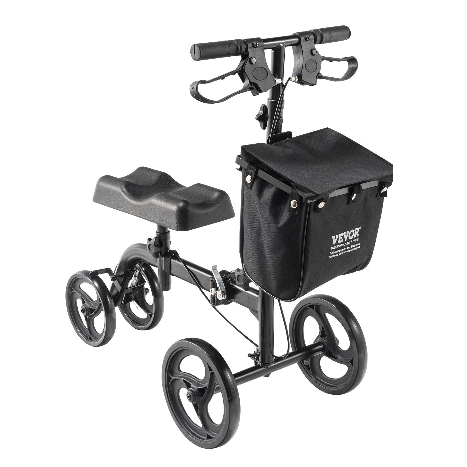 Mobility & Accessibility: VEVOR Folding Knee Scooter, Carbon Steel Steerable Knee Walker with Height-Adjustable Handlebar & Knee Pad, All-Terrain Solid Wheels, Dual Brakes, Leg Recovery Scooter for Broken Ankle Foot Injuries