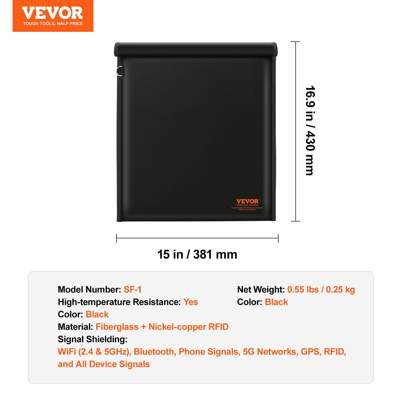 Laptop Stands: VEVOR Faraday Bag Signal Blocking Holder for Laptop & Tablets(16.9 x 15") Black