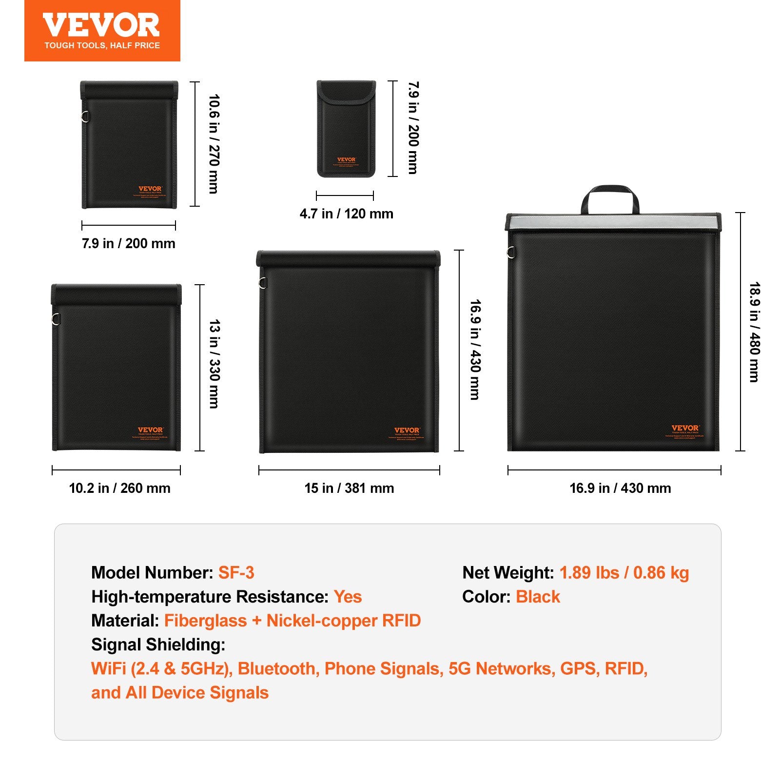 Measuring Tools & Sensors: VEVOR Faraday Bag 4 Pack Signal Blocking Holder for Laptop Tablet Phone Radio XL