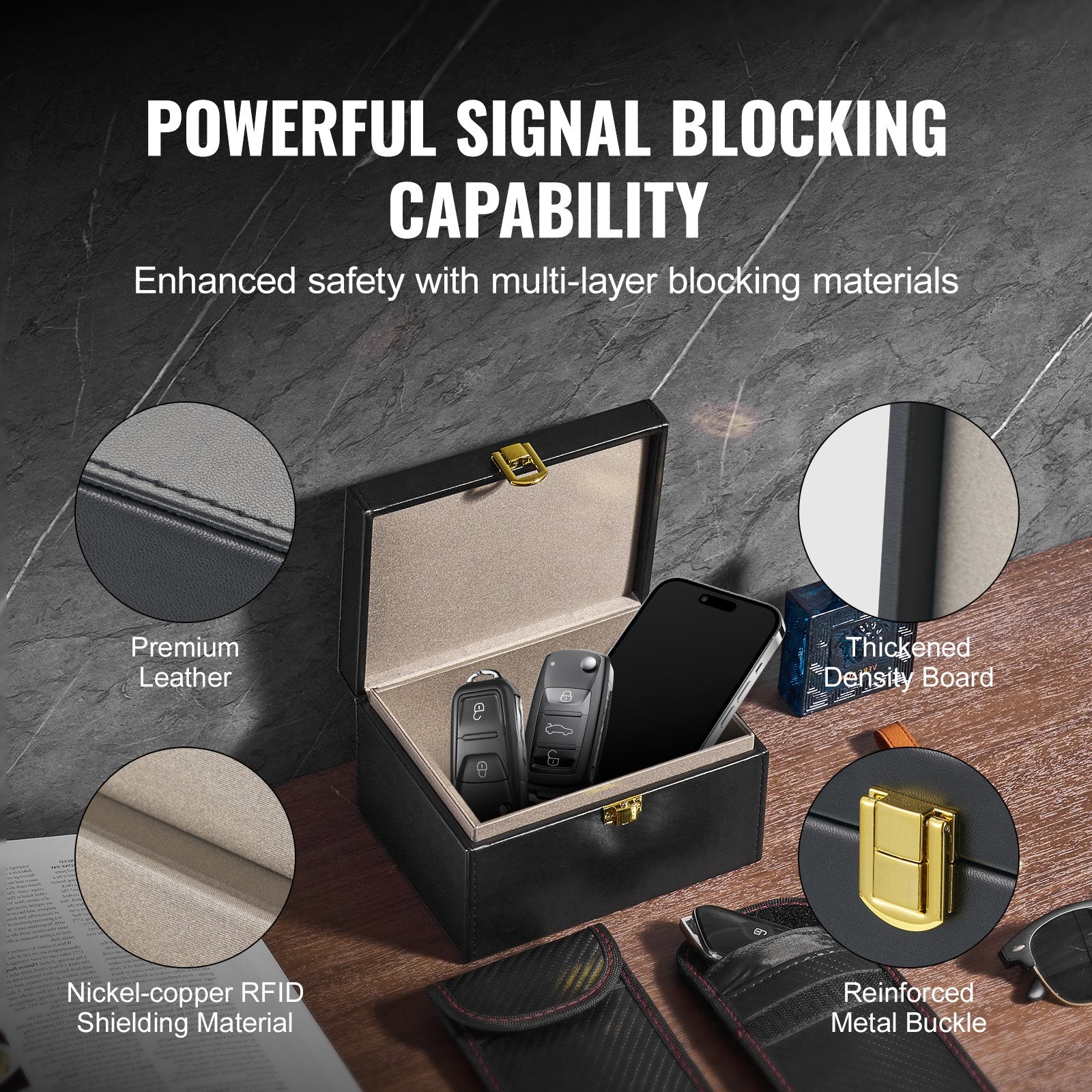 Bicycle Stands & Storage: VEVOR Faraday Box Signal Blocking Holder for 5~8 Car Keys with 2 Key Bags Black