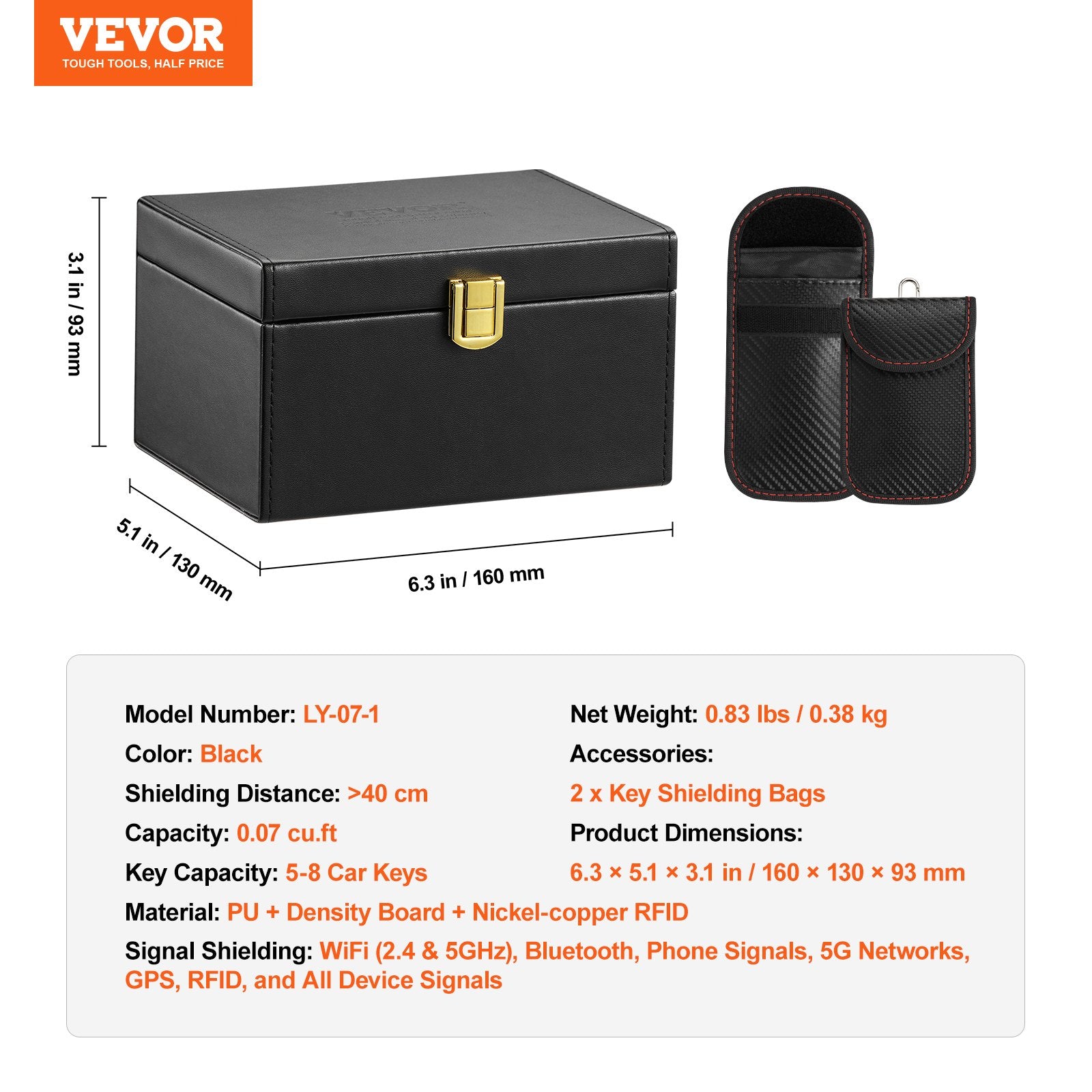Bicycle Stands & Storage: VEVOR Faraday Box Signal Blocking Holder for 5~8 Car Keys with 2 Key Bags Black