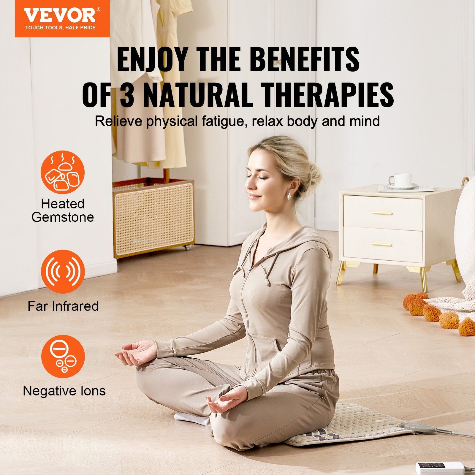 Wellness Accessories: VEVOR Far Infrared Heating Pad Amethyst Gemstones Heating Mat with Negative Ions