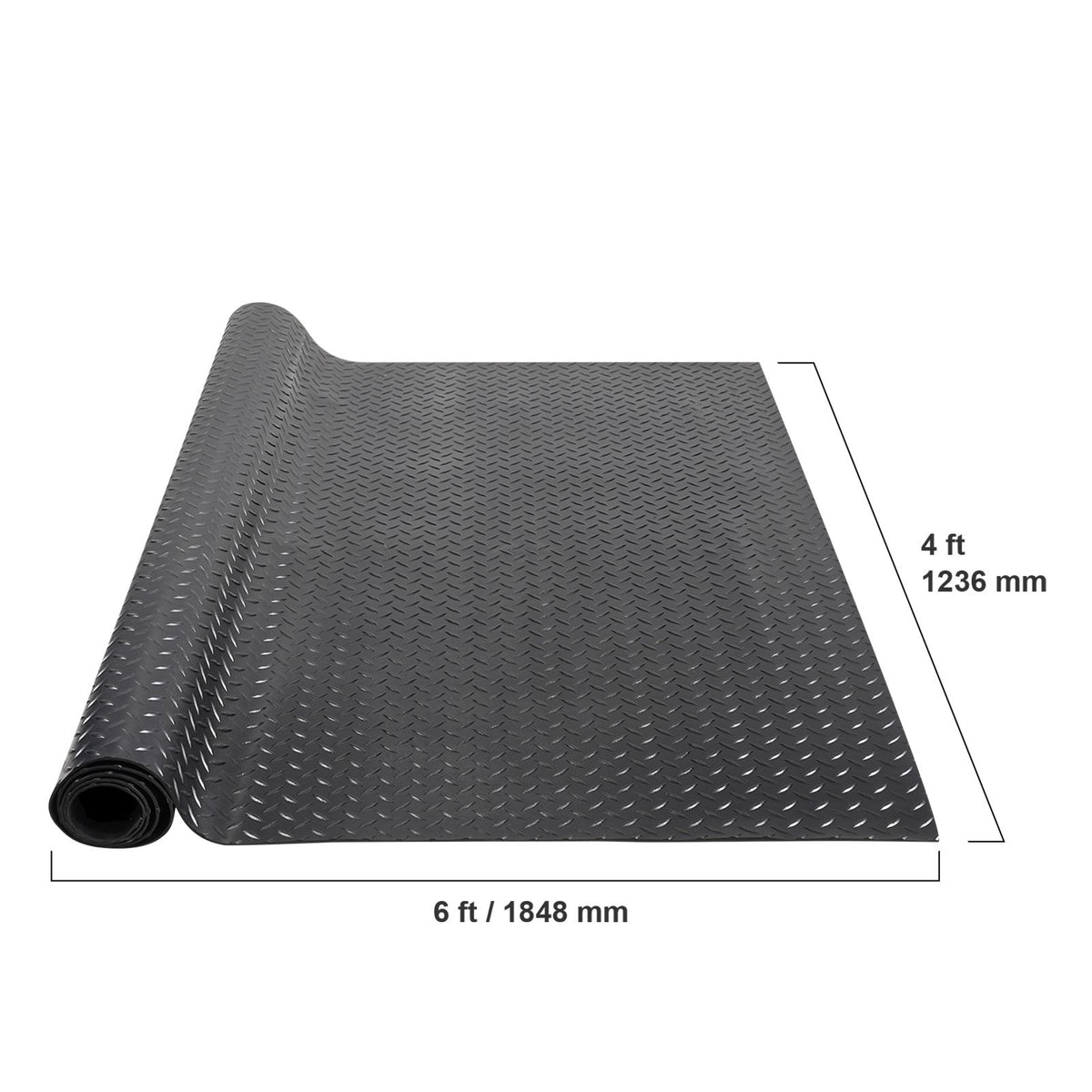 Diamond-Plate Rubber Flooring Roll, 3 mm x 4 ft x 6 ft Garage Floor Mat, SBR Rubber Garage Flooring Roll, Easy to Clean, Diamond Plate Rubber Mat for Under Cars, Garage Industry Gym, Black
