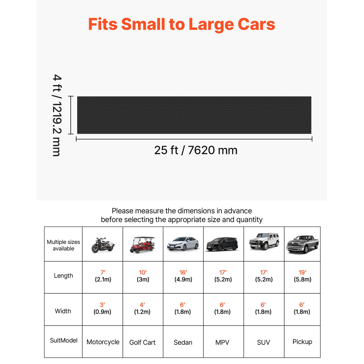 Garage Floor Roll, 1.22 x 7.62 m Garage Flooring Mat, 3 mm Thickened Rubber Diamond Plate Floor Protector Mat, Non-Slip, Wear-resist Waterproof, Easy to Clean for Warehouse, Gyms, Trailer, Black
