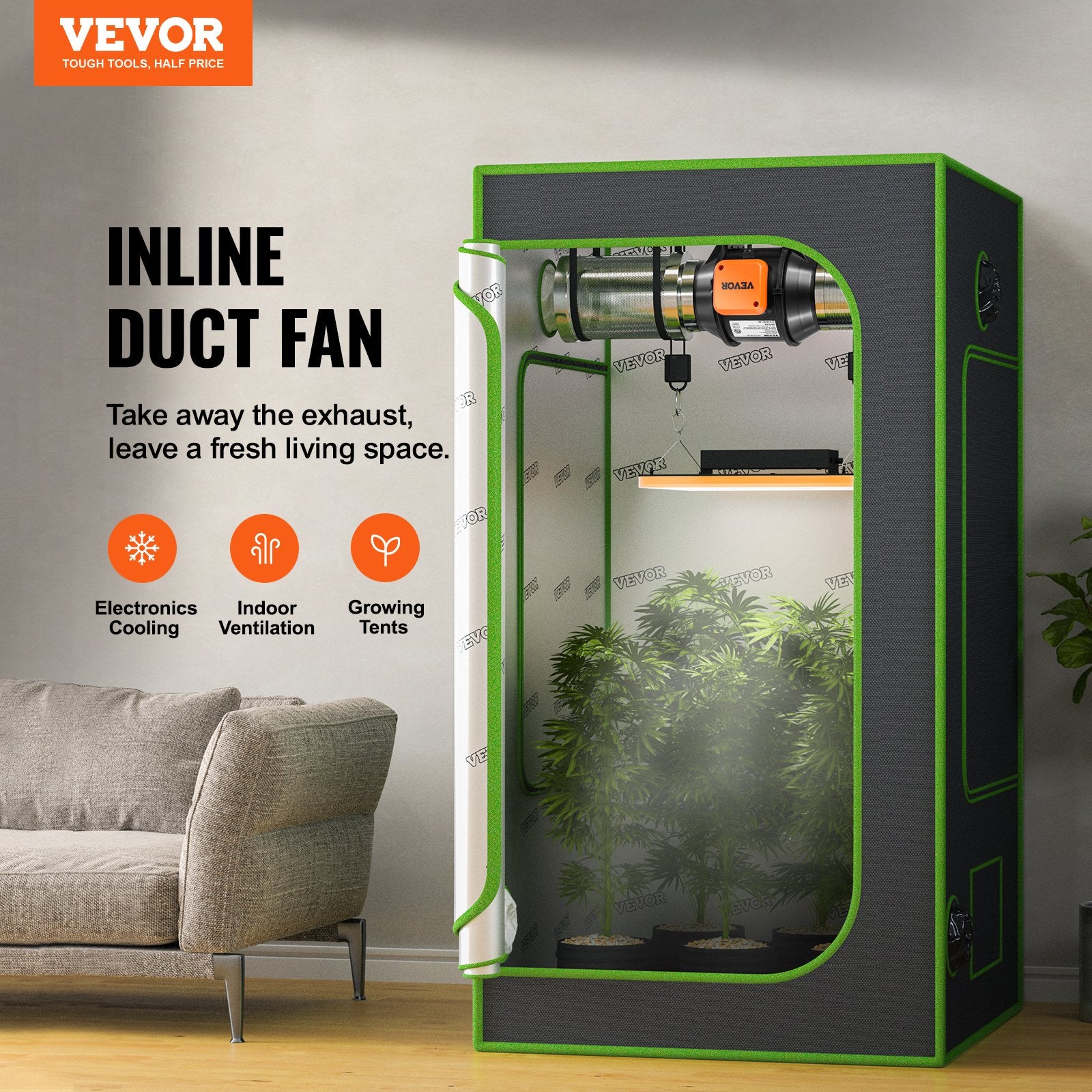 Inline Duct Fan, 102mm 129.7 CFM with Variable Speed Controller, Quiet AC-motor Ventilation Exhaust Fan for Cooling Booster, Grow Tents, Hydroponics
