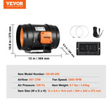 Fan Accessories: VEVOR Inline Duct Fan, 203.2mm 506.2 CFM with Temperature Humidity Controller, Quiet EC-motor Ventilation Exhaust Fan for Cooling Booster, Grow Tents, Hydroponics