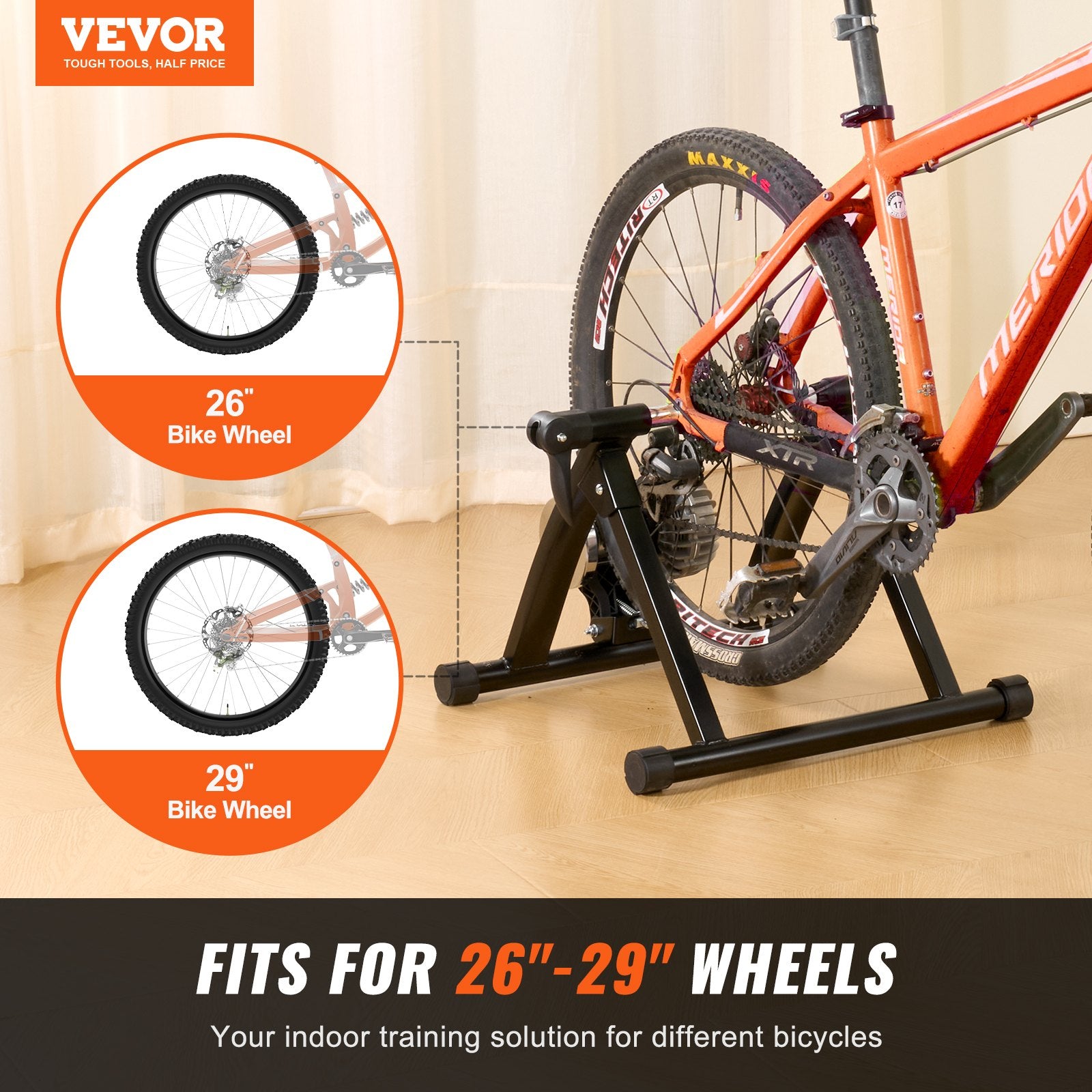 Bicycle Parts: VEVOR Bike Trainer Stand, Fluid Stationary Bike Stand for 26"-29" Wheels, Noise Reduction Fluid Flywheel, Portable Cycling Stand for Indoor Riding Exercise, with Quick-Release Lever & Front Wheel Rise