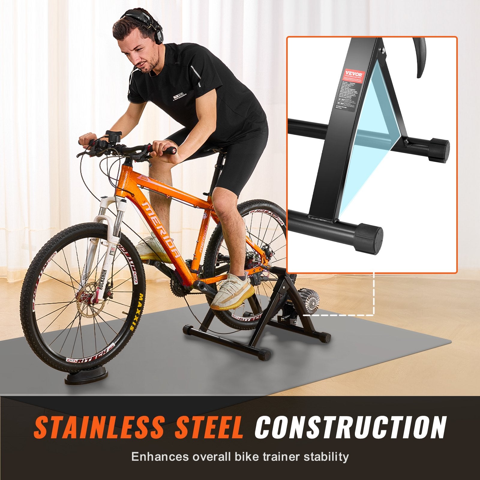 Bicycle Parts: VEVOR Bike Trainer Stand, Fluid Stationary Bike Stand for 26"-29" Wheels, Noise Reduction Fluid Flywheel, Portable Cycling Stand for Indoor Riding Exercise, with Quick-Release Lever & Front Wheel Rise