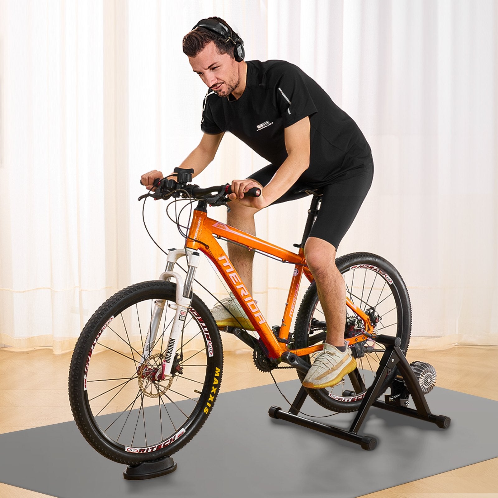 Bicycle Parts: VEVOR Bike Trainer Stand, Fluid Stationary Bike Stand for 26"-29" Wheels, Noise Reduction Fluid Flywheel, Portable Cycling Stand for Indoor Riding Exercise, with Quick-Release Lever & Front Wheel Rise