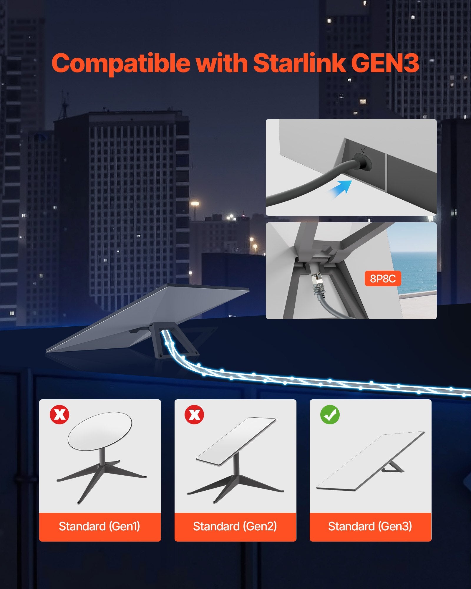 Safes & Lock Boxes: VEVOR Starlink Gen 3 Cable,22.86 m, 26 AWG Copper Core, Durable Extension Cable for Standard Generation 3, Compatible with Starlink Rectangular Satellite V3, Flexible Wiring for RV, Backyard, Camping