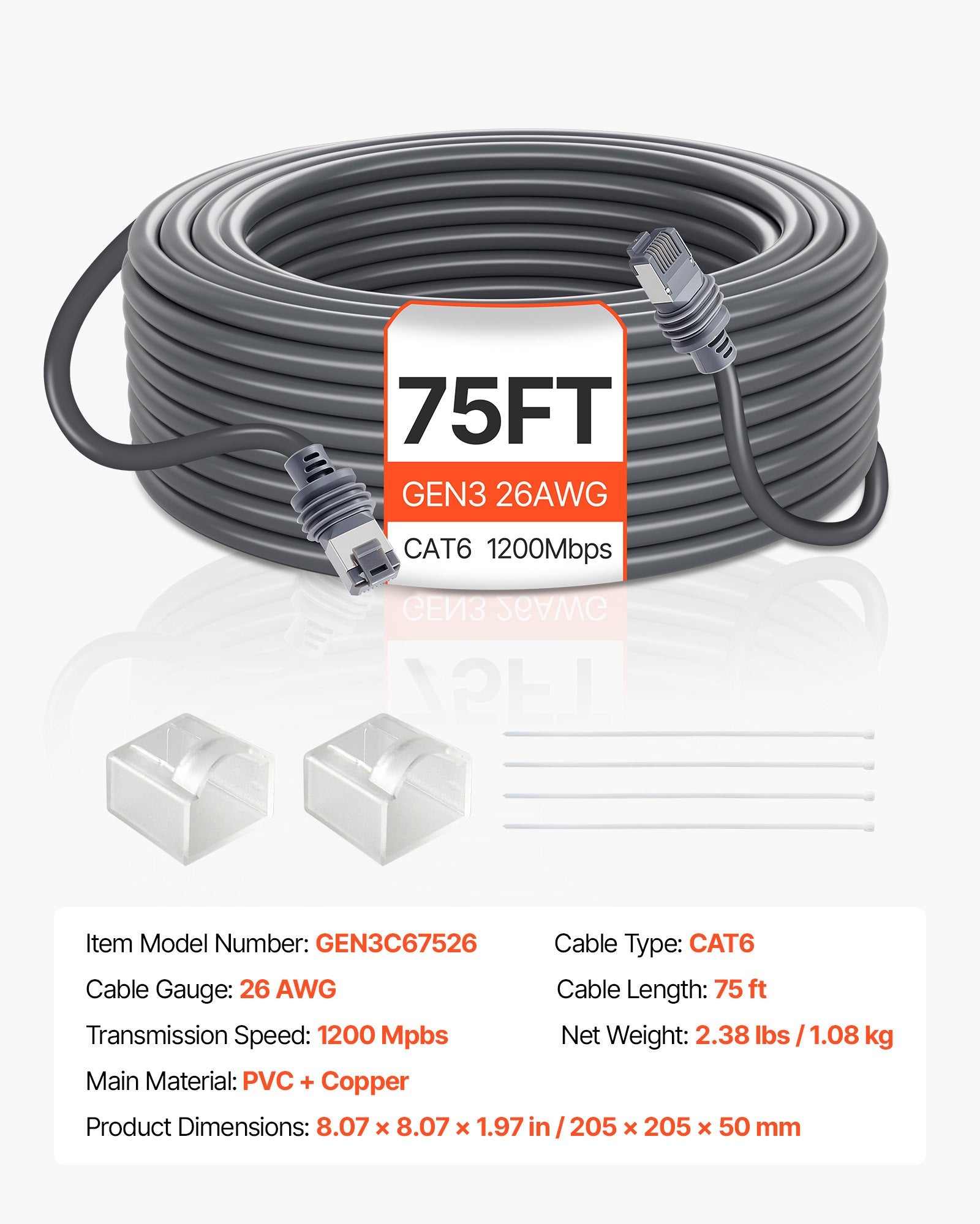 Safes & Lock Boxes: VEVOR Starlink Gen 3 Cable,22.86 m, 26 AWG Copper Core, Durable Extension Cable for Standard Generation 3, Compatible with Starlink Rectangular Satellite V3, Flexible Wiring for RV, Backyard, Camping