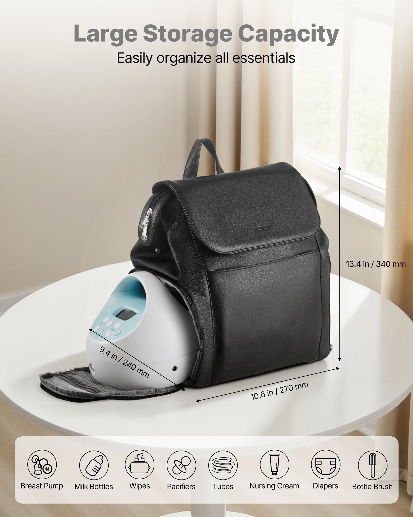 Basketball & Basketball Accessories: VEVOR Breast Pump Backpack, Breast Feeding Bag with Ice Pack, Fits for S1/S2, Pumping Accessories & Breastmilk Storage, Portable Pump Carrying Case for Work, Travel and Family Use, Black
