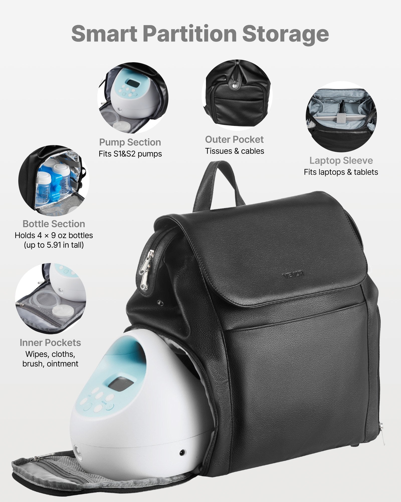 Basketball & Basketball Accessories: VEVOR Breast Pump Backpack, Breast Feeding Bag with Ice Pack, Fits for S1/S2, Pumping Accessories & Breastmilk Storage, Portable Pump Carrying Case for Work, Travel and Family Use, Black