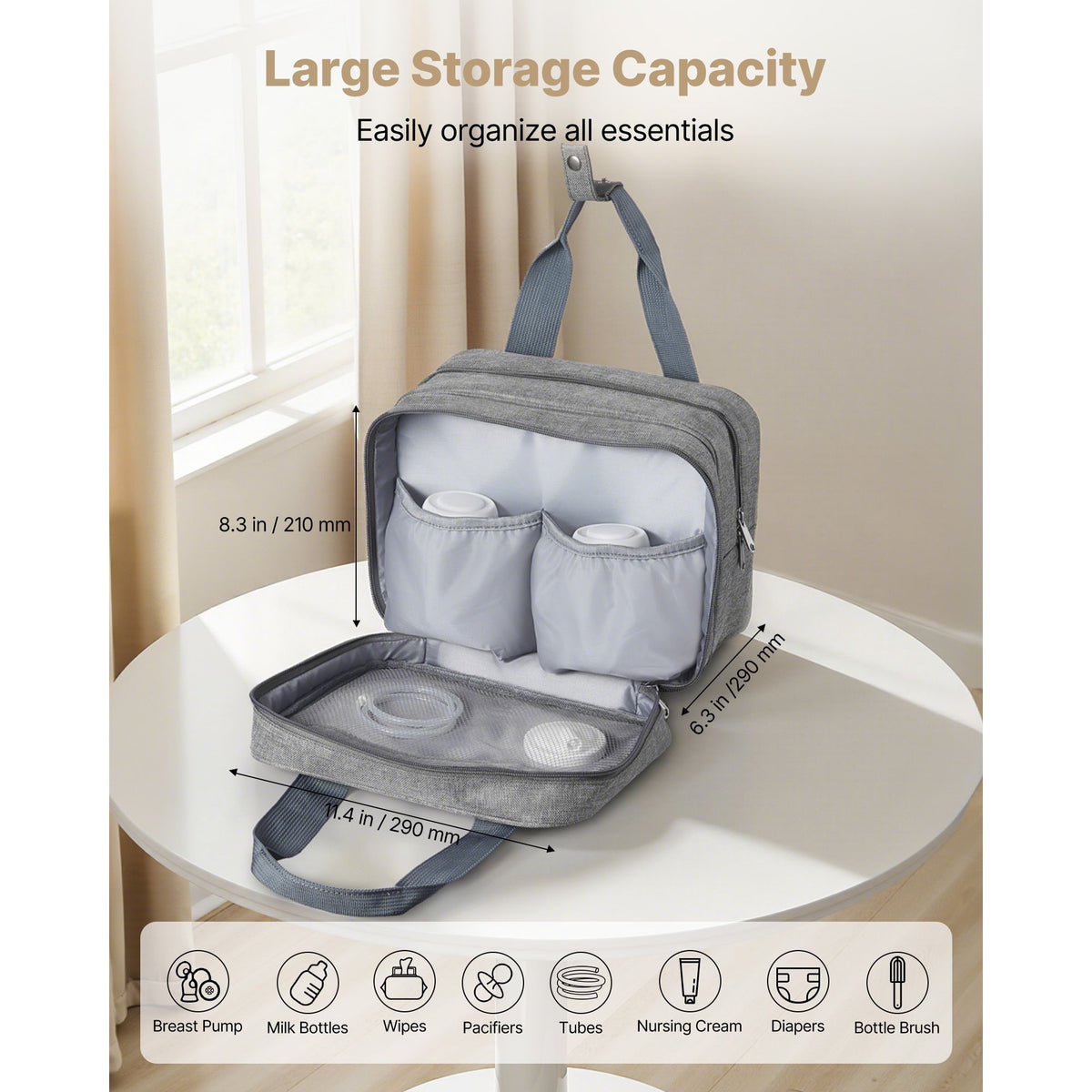 Wearable Breast Pump Bag, Breast Feeding Bag with Ice Pack, Fits for M5/M6, Pumping Accessories & Breastmilk Storage, Portable Pump Carrying Case for Work, Travel & Family Use, Grey