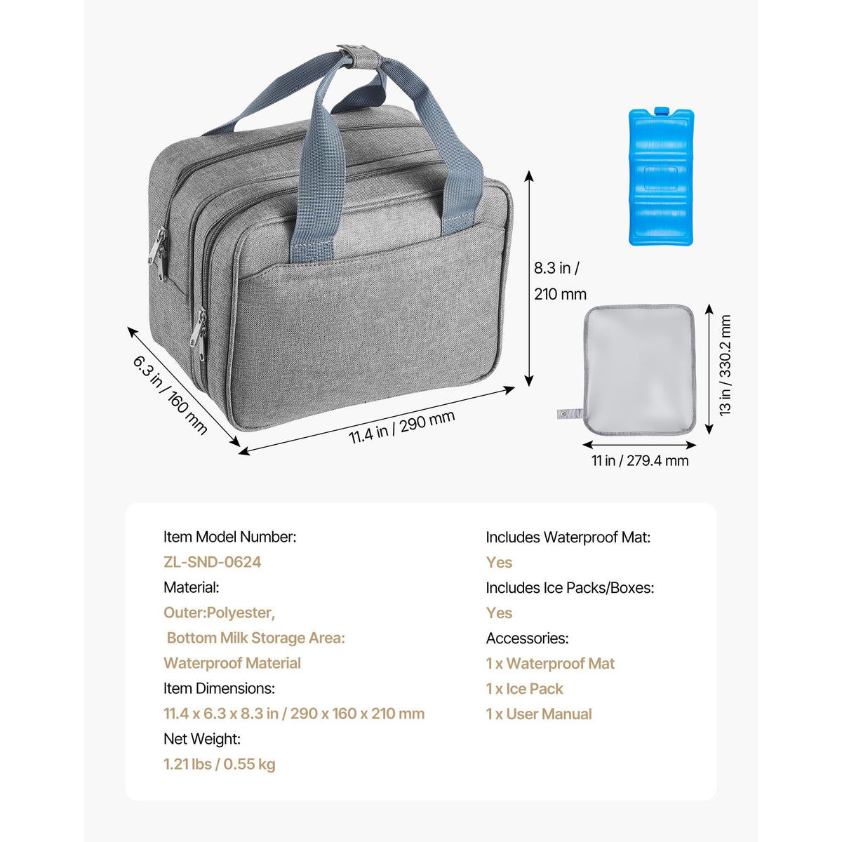 Wearable Breast Pump Bag, Breast Feeding Bag with Ice Pack, Fits for M5/M6, Pumping Accessories & Breastmilk Storage, Portable Pump Carrying Case for Work, Travel & Family Use, Grey