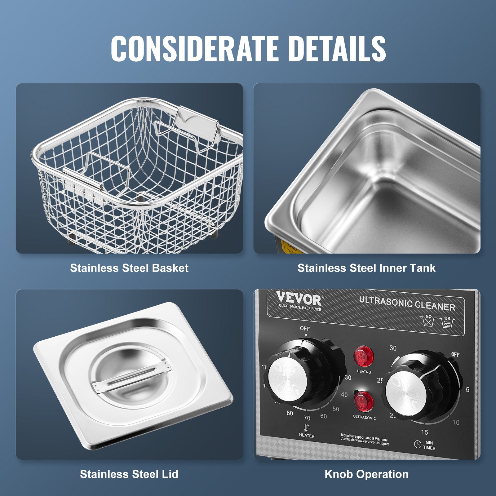 2L Ultrasonic Cleaner with Heater Timer & Basket, Professional Digital Sonic Cavitation Machine, 60W Cleaning Machine for Watch Instruments, Glasses, Coin, Metal Parts, Tool