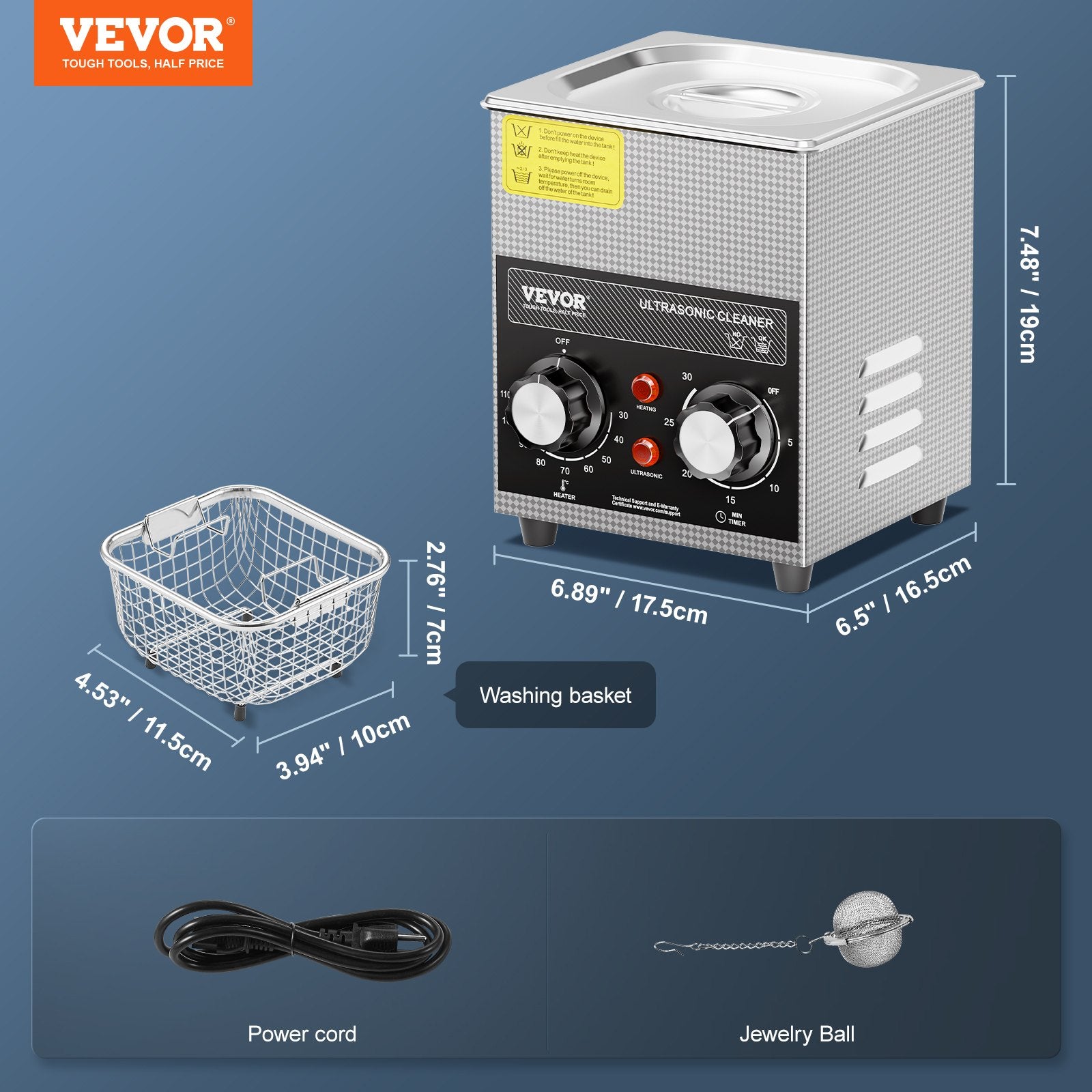 2L Ultrasonic Cleaner with Heater Timer & Basket, Professional Digital Sonic Cavitation Machine, 60W Cleaning Machine for Watch Instruments, Glasses, Coin, Metal Parts, Tool