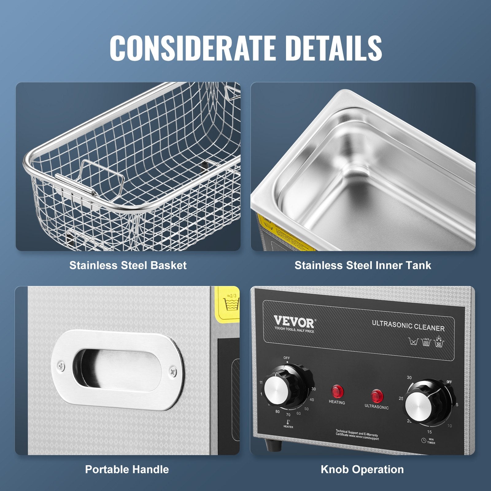 Gardening Tools: VEVOR 3L Ultrasonic Cleaner with Heater Timer & Basket, Professional Digital Sonic Cavitation Machine, 120W Cleaning Machine for Watch Instruments, Glasses, Coin, Metal Parts, Tool