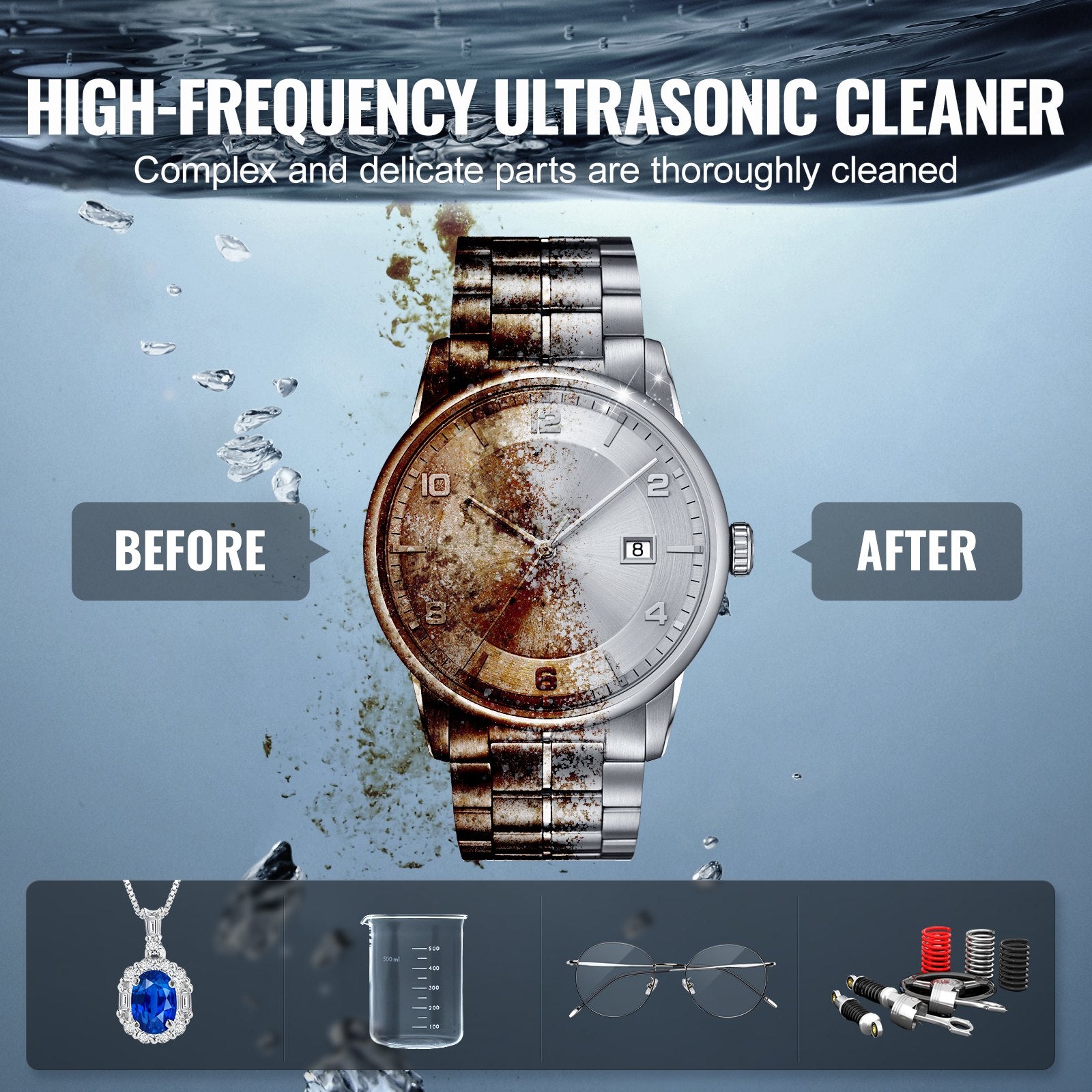 Gardening Tools: VEVOR 3L Ultrasonic Cleaner with Heater Timer & Basket, Professional Digital Sonic Cavitation Machine, 120W Cleaning Machine for Watch Instruments, Glasses, Coin, Metal Parts, Tool